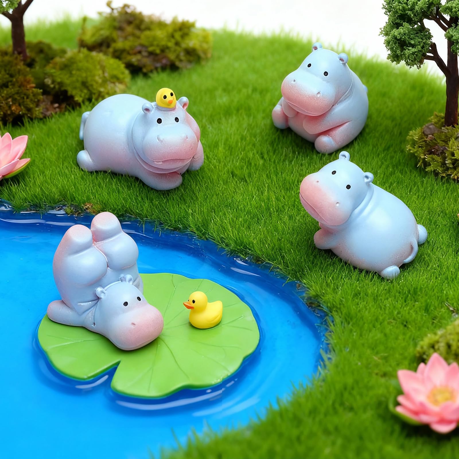 TNSLAND 6PCS Mini Ippopotamo Figurine Resina Set, Decorazione Auto Kawaii Cruscotto, Accessori Interni Auto Carini, Ornamenti Animali Collezione