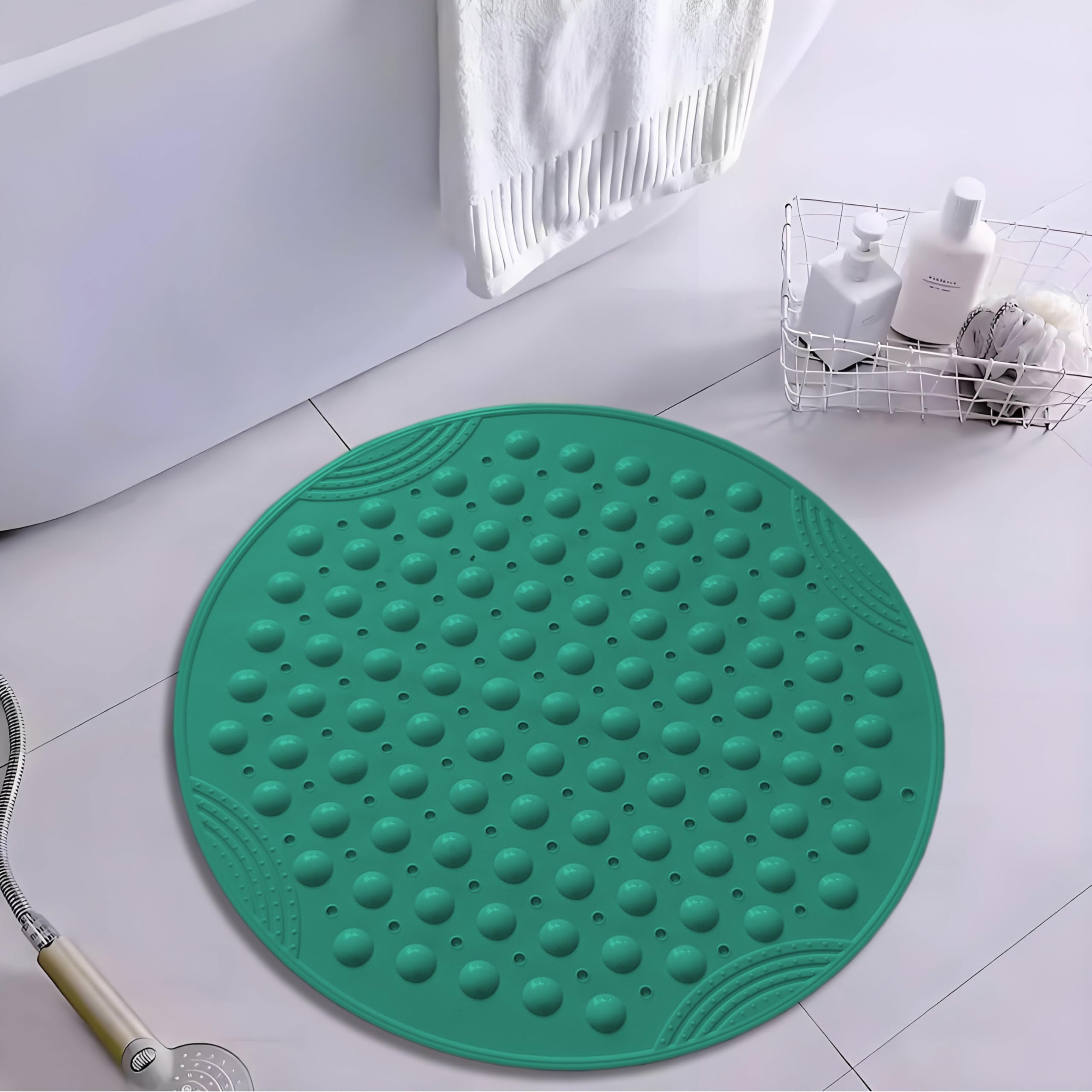 VSUSN Tapis De Douche Antidérapant Rond - Ø55cm - PVC Avec Ventouses - Lavable Machine - Blanc