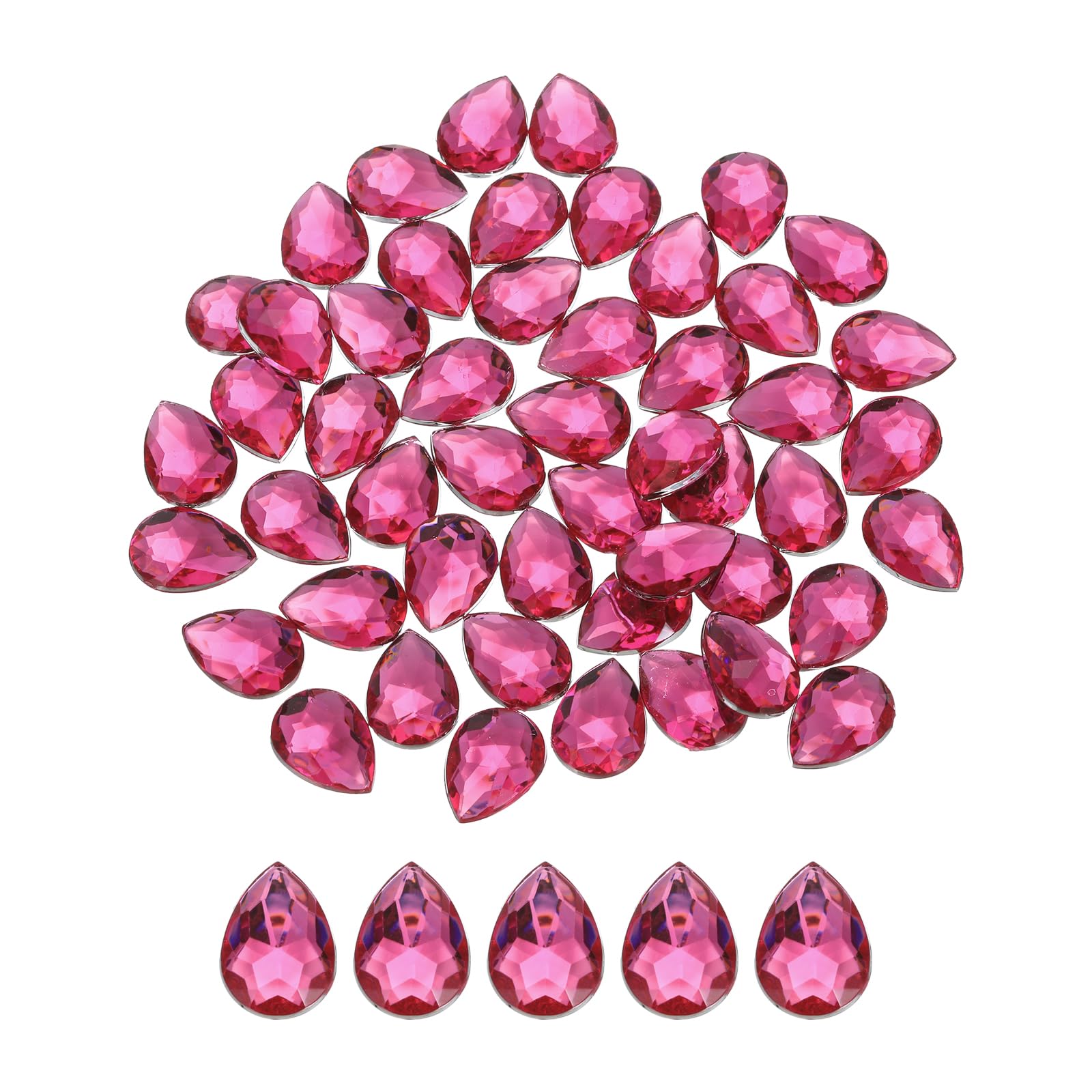sourcing map 50PCS Flat Back Acrylic Teardrop Gems 18x25mm Artificial Rhinestones for DIY Crafts Bead Wedding Party Face Painting Jewelry Making Pink
