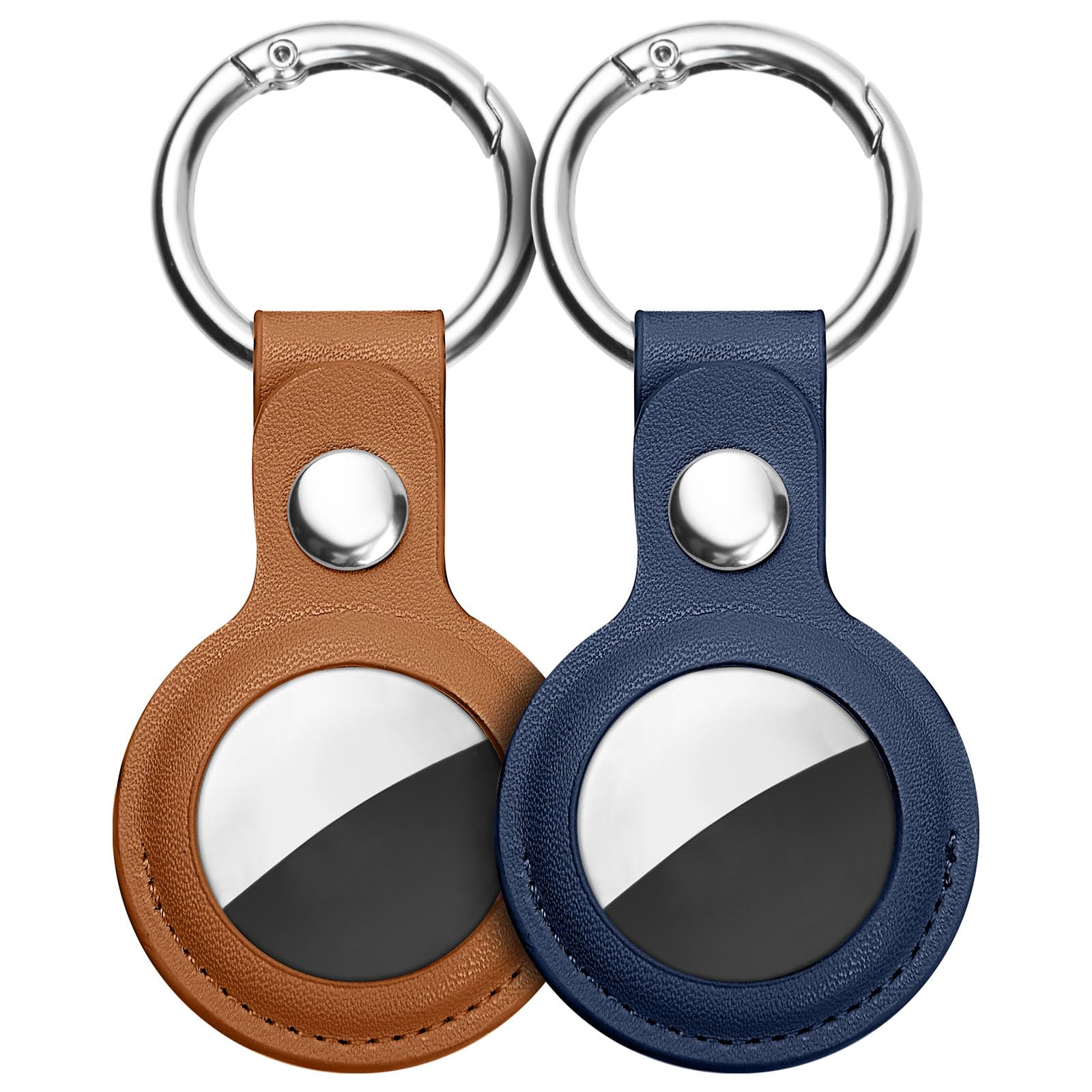 Ainiv Protective Case for Apple Airtags, 2 Pack PU Leather Keyring Case, Tracker Cover for AirTags, Pet Dog Cat Collar Locator Tracker Cover, Key Finder Case for AirTag-Blue and Brown