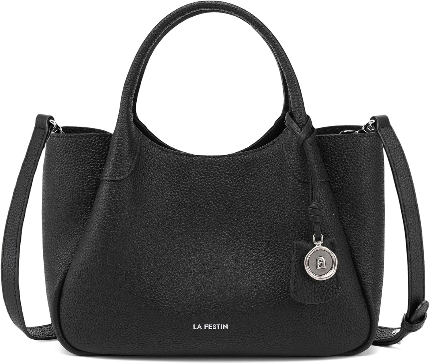 LA FESTIN Genuine Leather Women's Top Handle Handbag Crossbody Satchel Purse Small Shoulder Purse for Women with Buckle