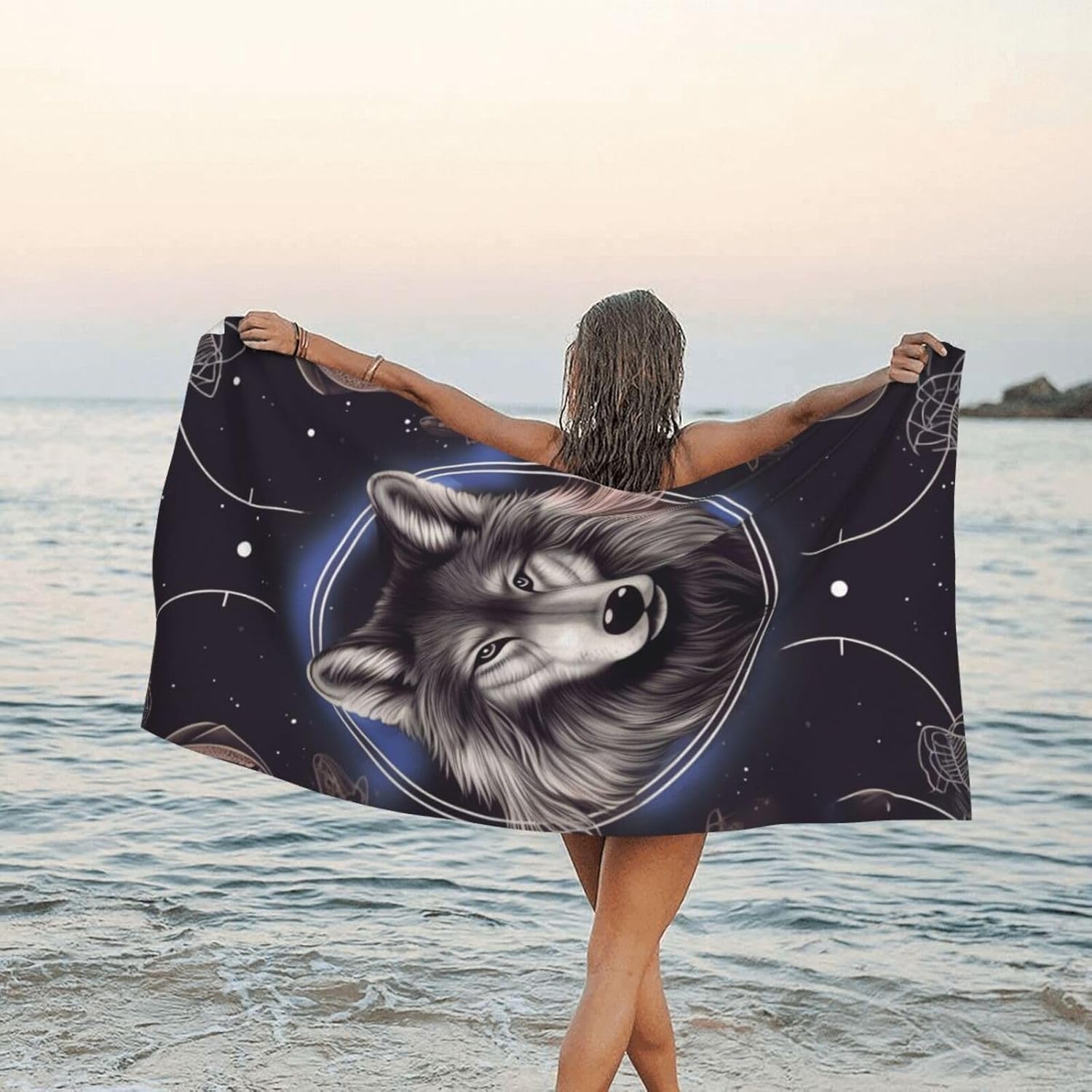 KHiry Microfiber Towel Beach Towels Wolves and Dream Catchers Quick Dry Towel Soft Lightweight Travel Towels Absorbent Large Easy Pack Travel Things Beach Blanket for Gym Sports Swimming