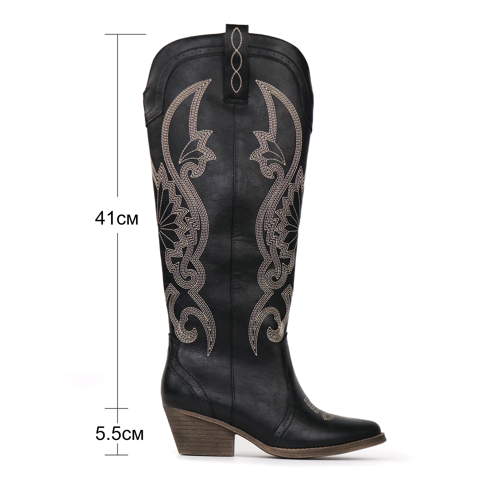 Hawkwell Damen-Cowboystiefel mit spitzer Zehenpartie und Blockabsatz, zum Hineinschlüpfen, kniehohe Westernstiefel
