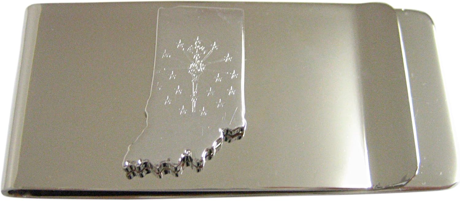Kiola Designs Indiana State Map Shape and Flag Design Money Clip