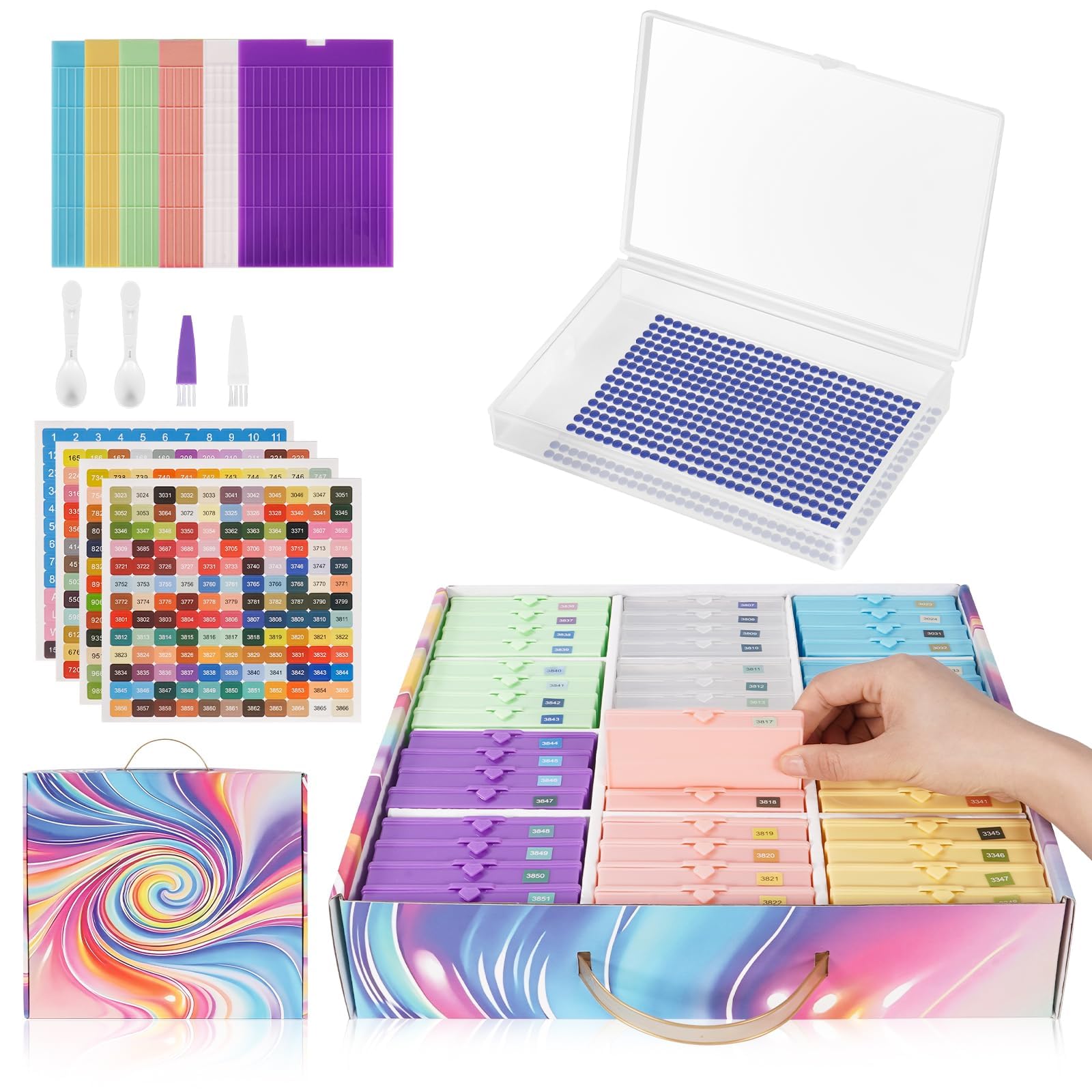 Diamond Painting Aufbewahrungsbox mit Deckel, 48er Set, Antistatische | Diamond Painting Zubehör Organizer Boxen mit Etiketten, Sortierboxen für Kleinteile, Perlen, Schmuck