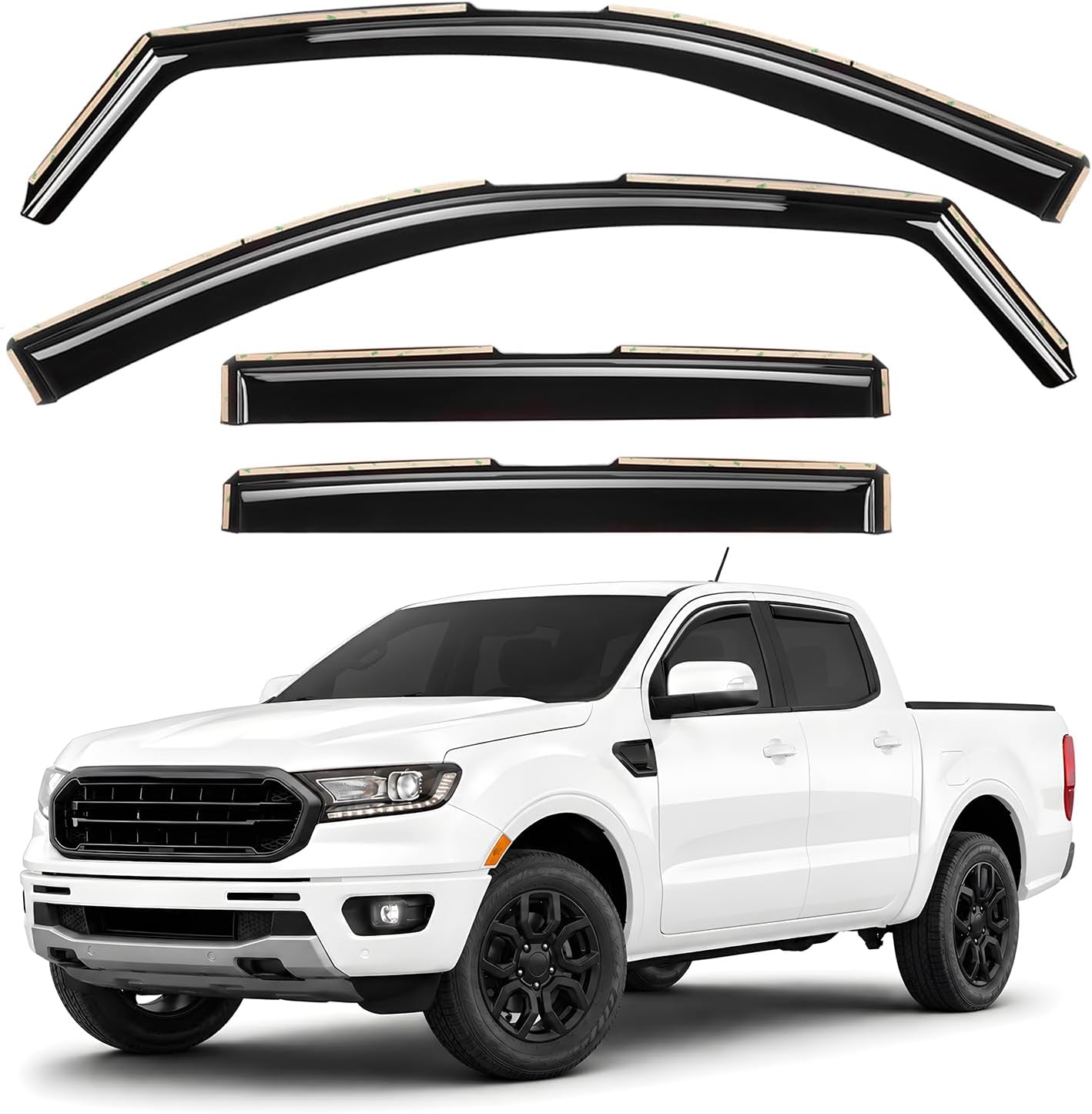 Window Deflectors Smoke Tinted in-Channel Side Window Vent Visor Deflectors Rain Guards Compatible with Ranger 2019-2023 SuperCrew - 4pcs. GW0879