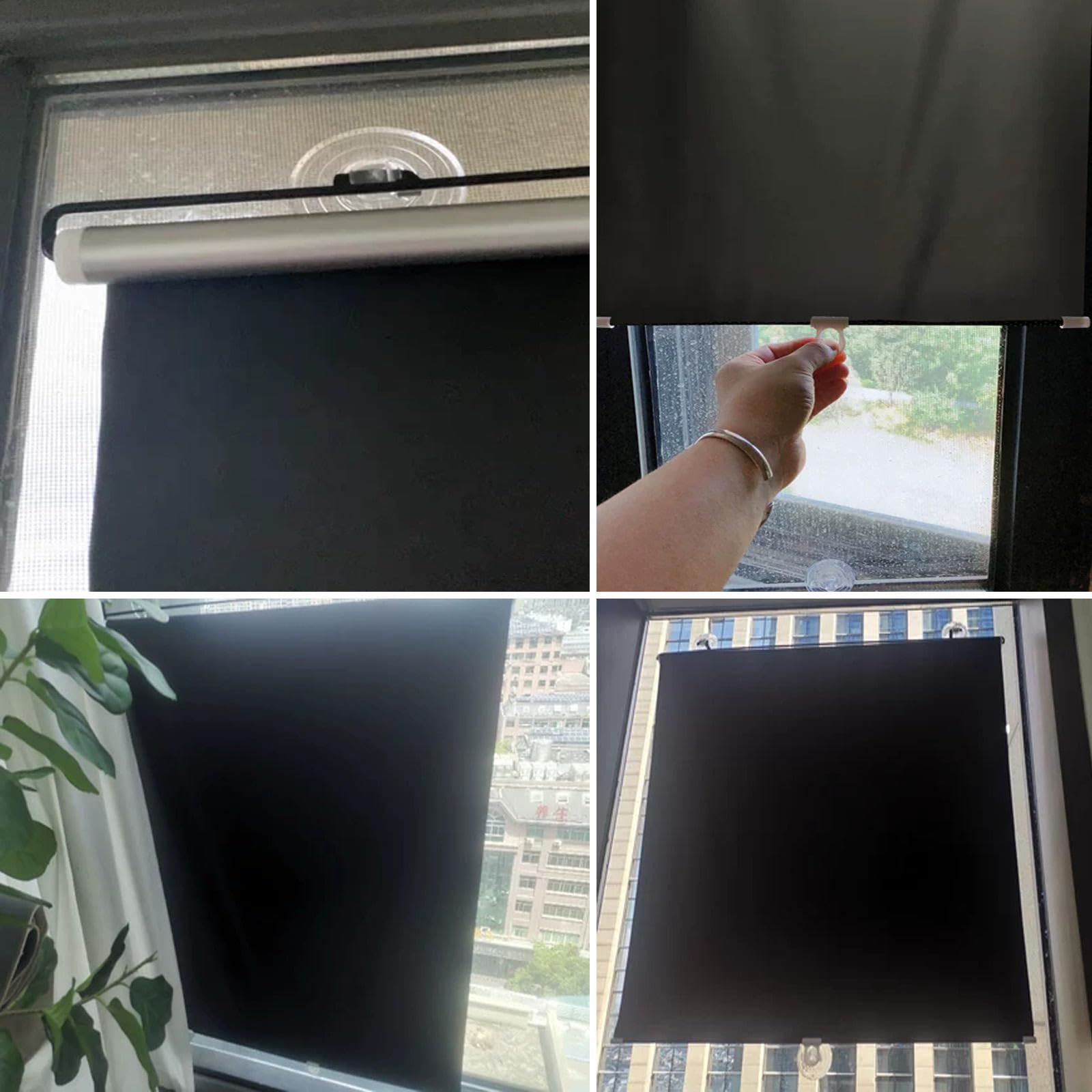 Rollos Für Fenster,Tragbare Verdunkelungsvorhänge,Thermoisolierte Rollos Mit Saugnapf,Jalousien Ohne Bohren,Frei Einziehbar,Temporäre Verdunkelungsrollos Für Haus Büro,Black-75x150cm/30x59in