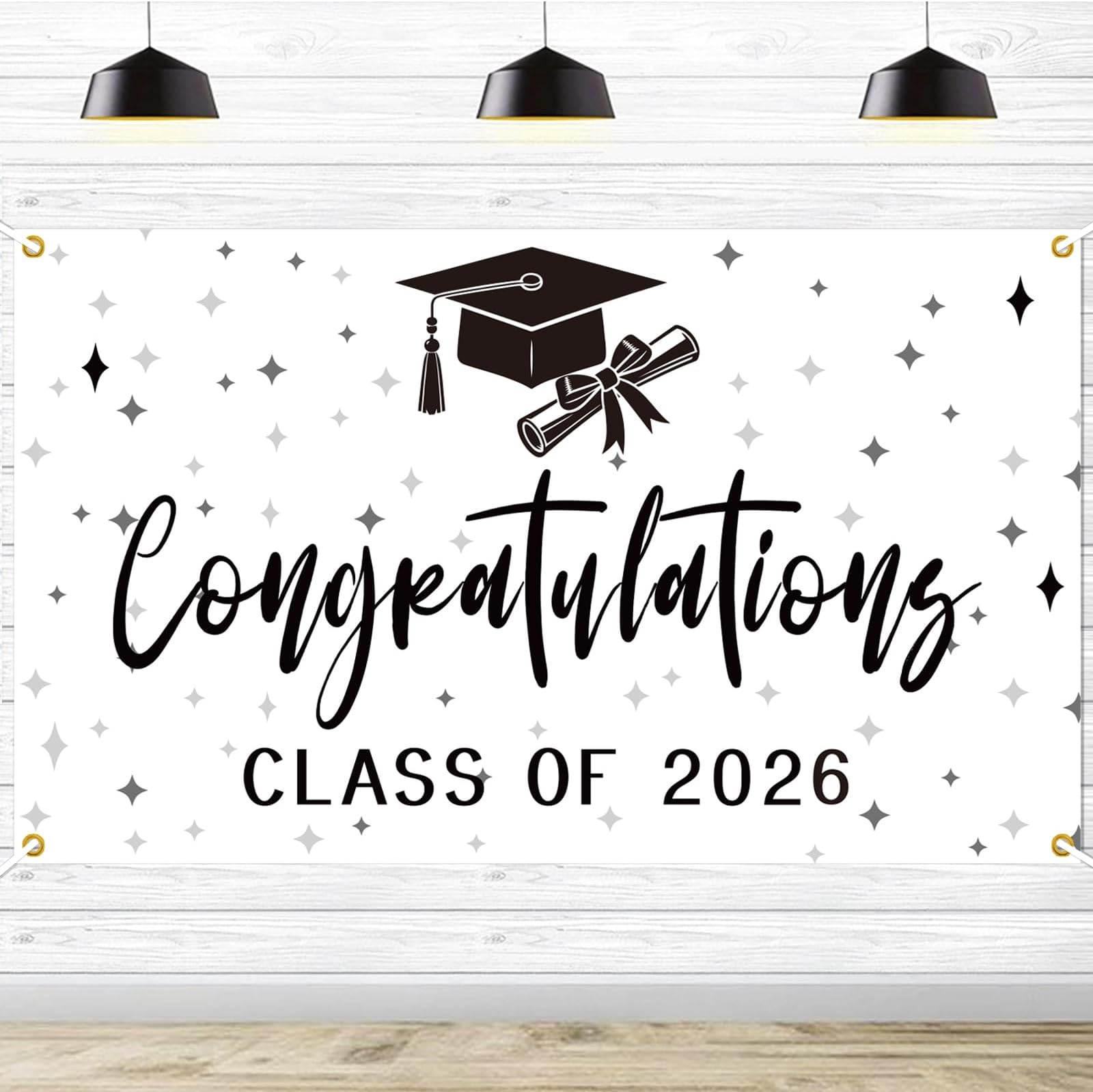 Congratulations Class of 2026 Backdrop, Black & White 2026 Graduation Photo Backdrop, High School College Graduation Classroom Banner, Congrats Grad Party Decorations, 5.9 * 3.6Ft