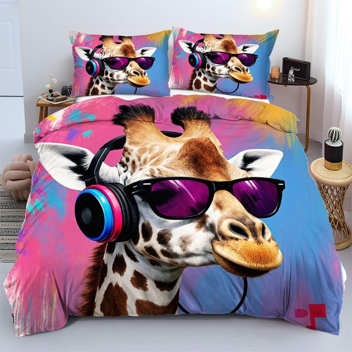 Linge de lit de haute qualité girafe colorée anti rides 140x200