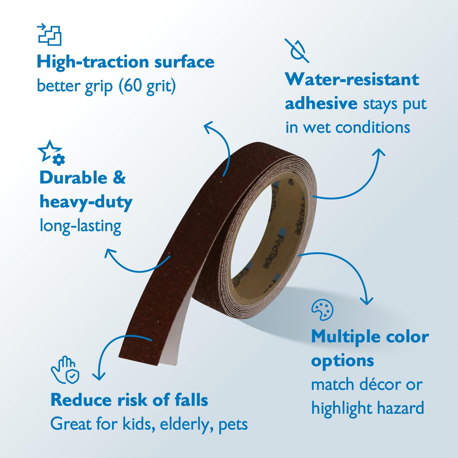 FindTape AST-35 Cinta antideslizante premium [colores, grano 60]: 12 in. x 10 ft. (Marron oscuro)