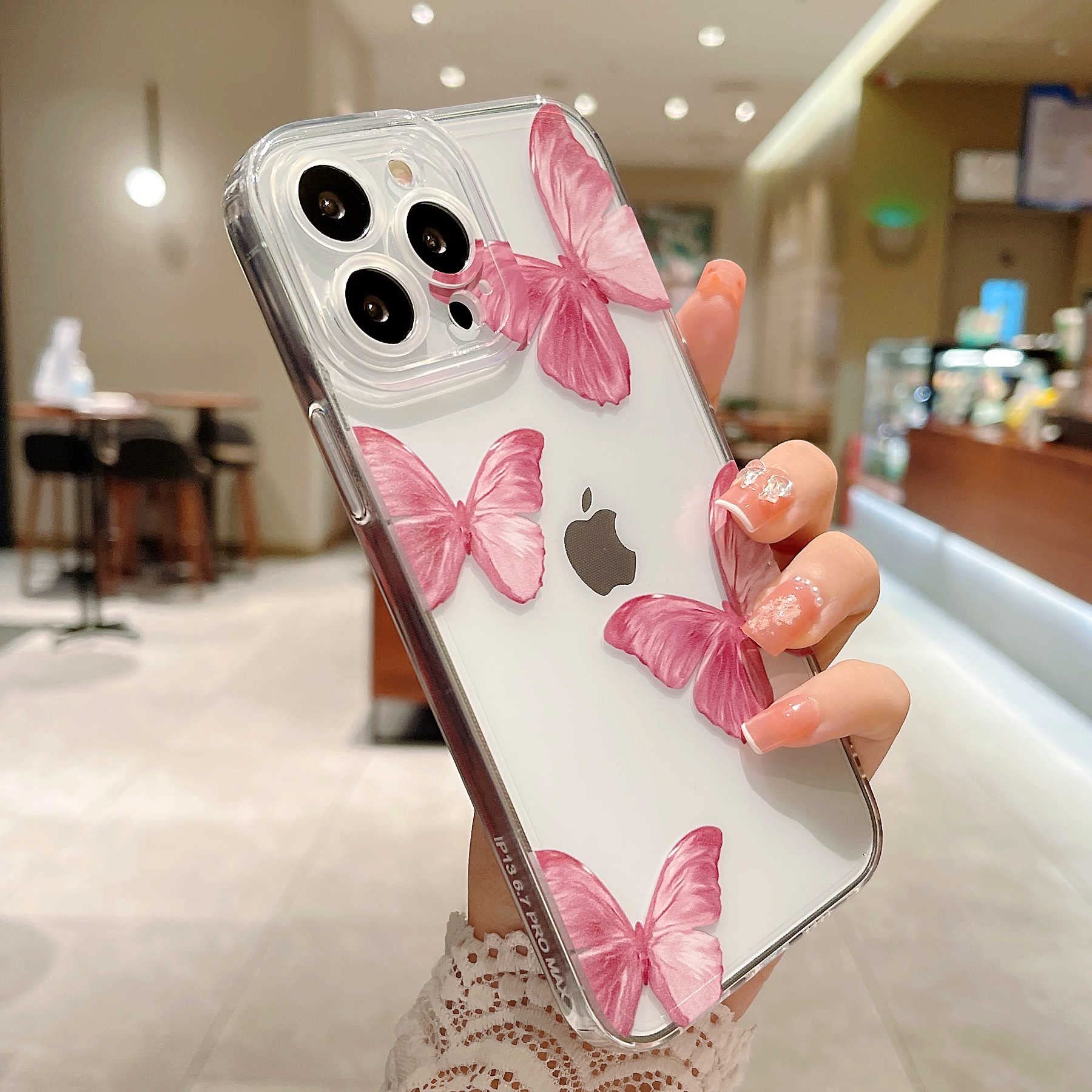 iPhone 13Pro用クリアケース 蝶とハートと充電器 彩・胡蝶 - 和風 iPhone クリアケース（ハード or ソフト）【Re:design