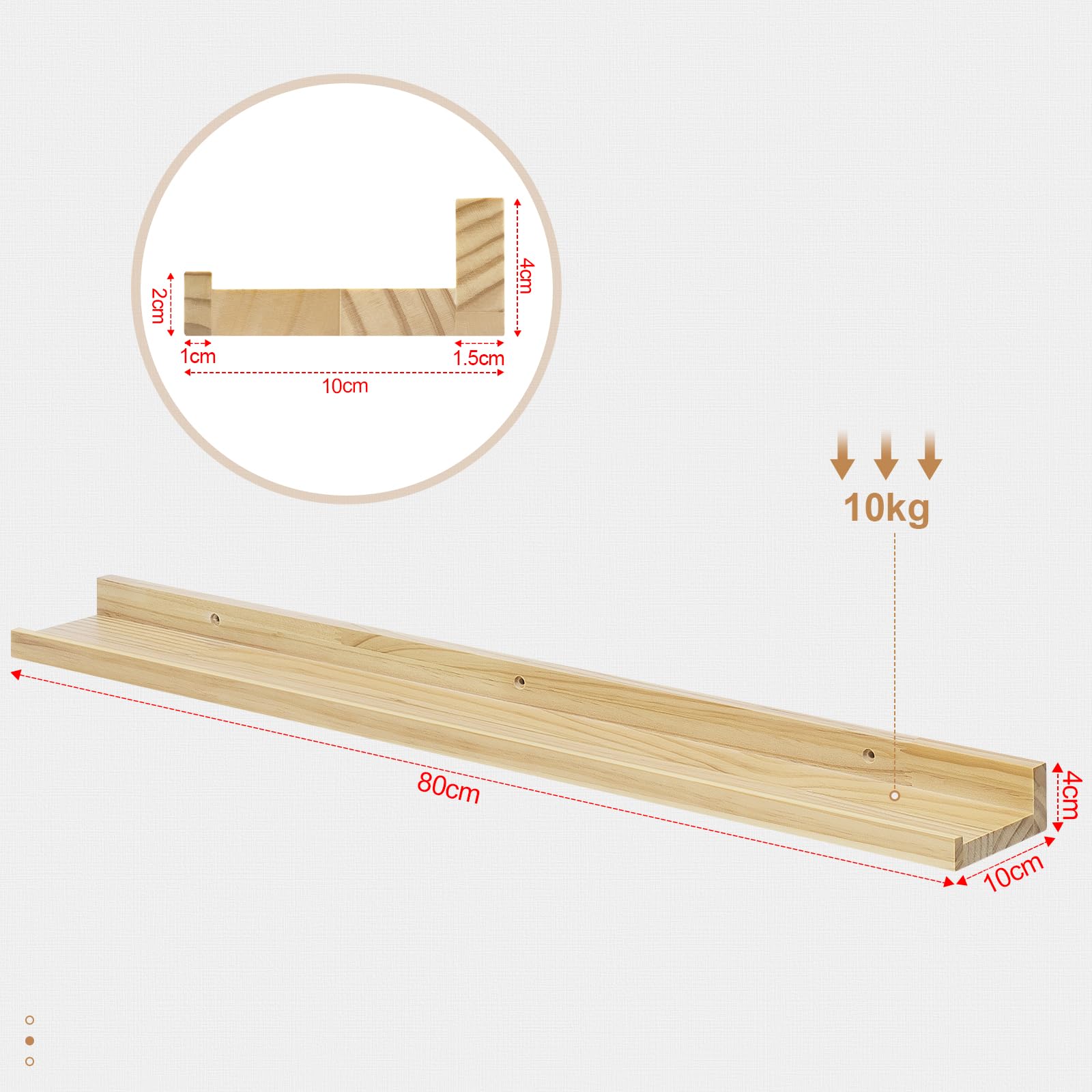 Wandregal-Set Aus Holz – 6 Stück, Je 30x10x4 Cm, 10 Kg Tragkraft, Naturfarben, Platzsparend
