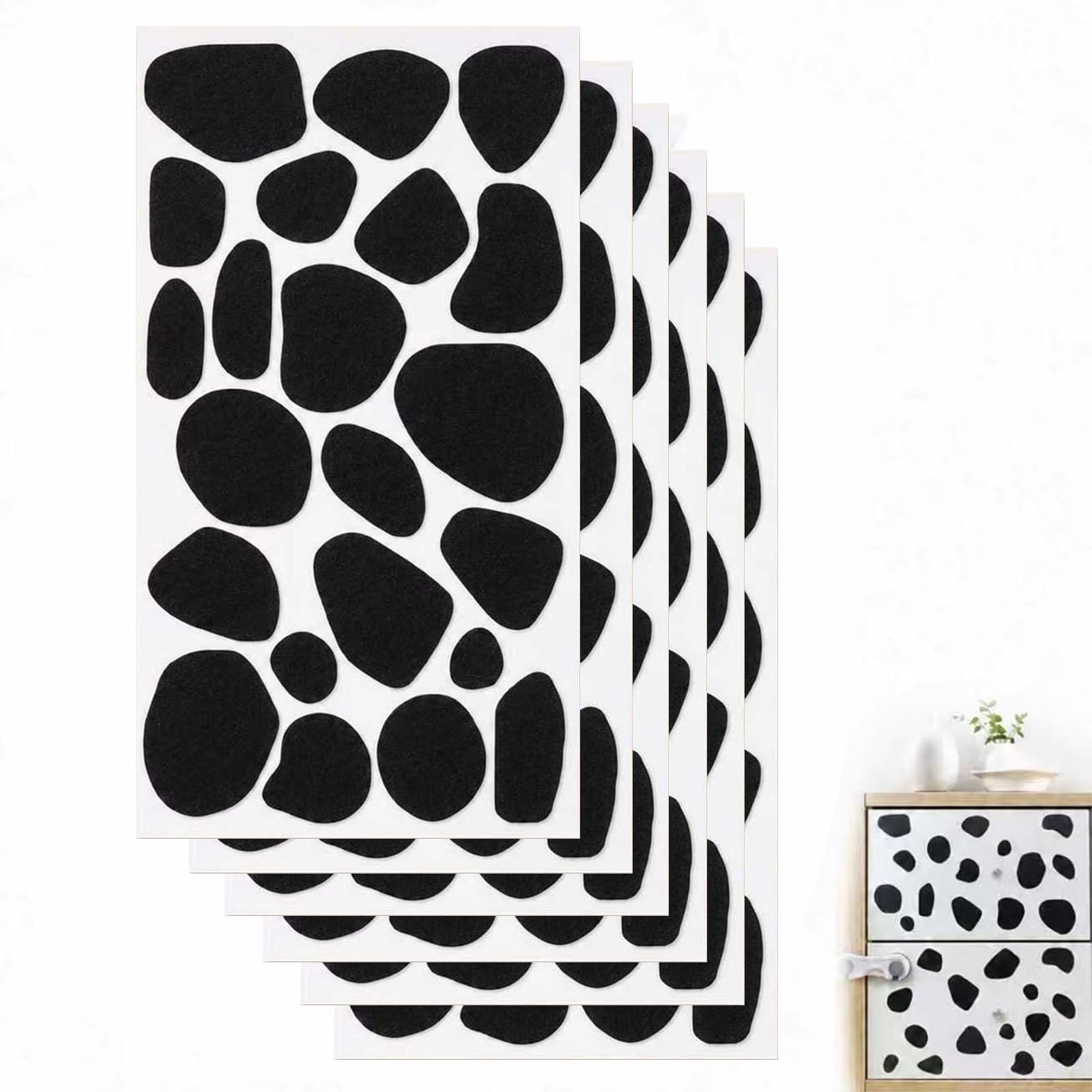 6 Sheets Cow Print Felt Stickers Self-Adhesive for DIY Crafts & Wall Decor