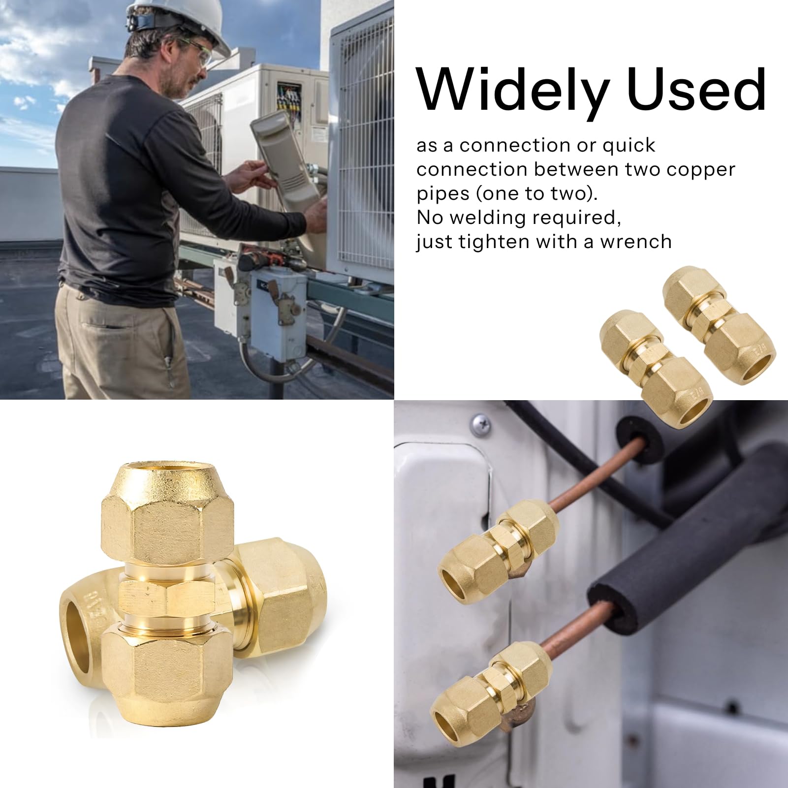 Raccord Cuivre Climatisation 2 Raccords Doubles 1/4" Pour Climatisation - Laiton Sans Soudure Climatisation Sans Tuyau