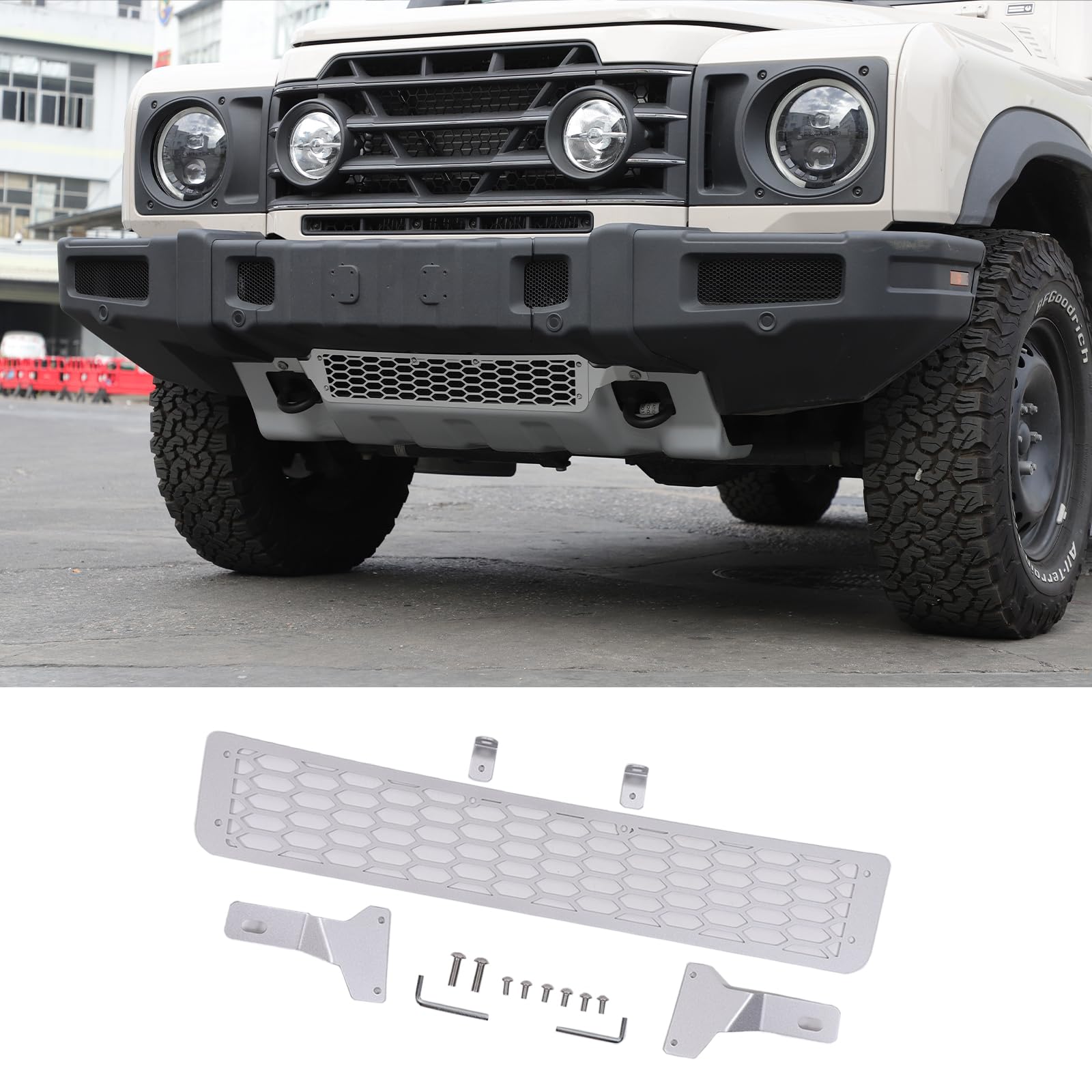 Car Front bumper Lower Grille proof net Compatible with Compatible with Ineos Grenadier 2020-2025 Front Insect Net Car Screenning Grill Mesh Protection Cover Accessories (Stainless Steel,Silver)