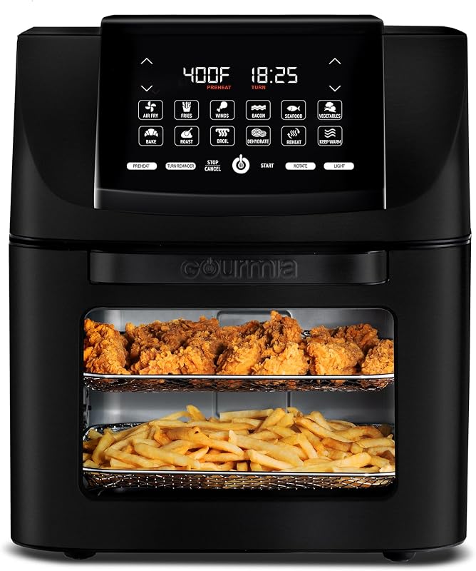 Air Fryer - 14 Qt All-in-One Oven with Rotisserie, Digital Display with 12 Presets, Roast, Bake, Broil, Dehydrate, Dishwasher Safe Accessories, Black