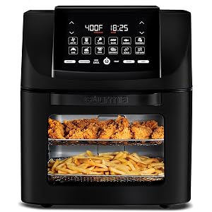Gourmia Air Fryer - 14 Qt All-in-One Oven with Rotisserie, Digital Display with 12 Presets, Roast, Bake, Broil, Dehydrate, Dishwasher Safe Accessories, Black