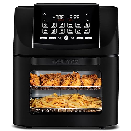 Gourmia Air Fryer - 14 Qt All-in-One Oven with Rotisserie, Digital Display with 12 Presets, Roast, Bake, Broil, Dehydrate, Dishwasher Safe Accessories, Black