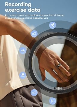 Smart Ring for Men Blood Pressure Monitor Fitness Ring with Heart Rate Monitor Health Ring Sleep Tracker Pedometer Calories Step Counter Waterproof Activity Tracker Compatible with iOS Android Phones