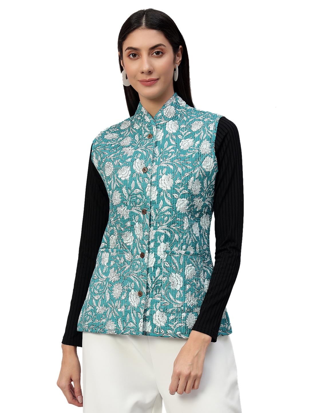 ravaiyaa - attitude is everything Women's Floral Printed Reversible Quilted Jacket Coat Blazer Jacket Sleeve Less Waistcoat-picture-52