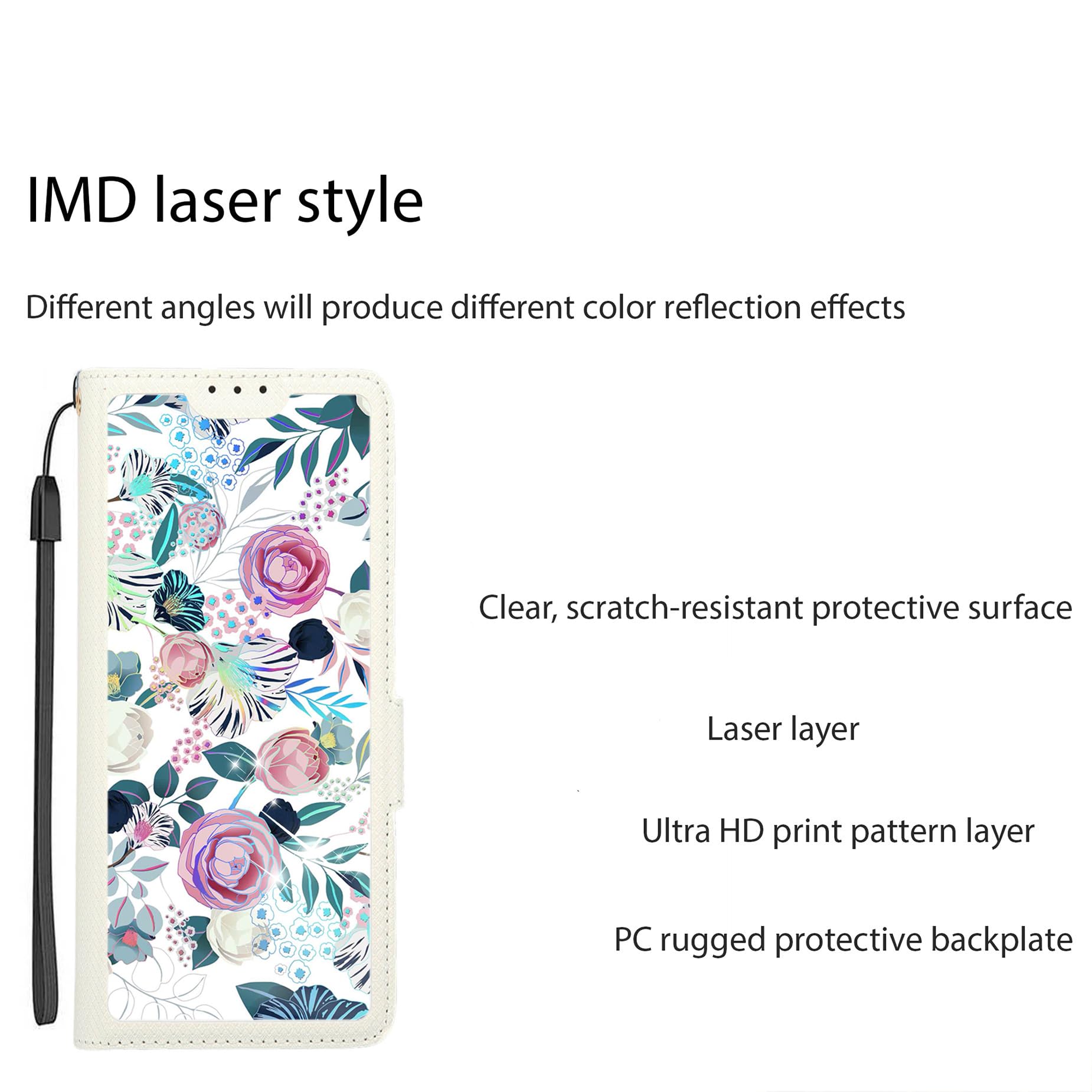 Case Compatible for Kalley Black 3 Phone Case Flip Cover [with Tempered Glass Screen Protector][RFID Blocking][Colorful Reflect Light] LPT-HUA3