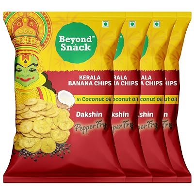 Beyond Snack Kerala Banana Chips, Dakshin Pepper Flavour, Made in Coconut Oil, Traditional South Indian Style - 320g (80