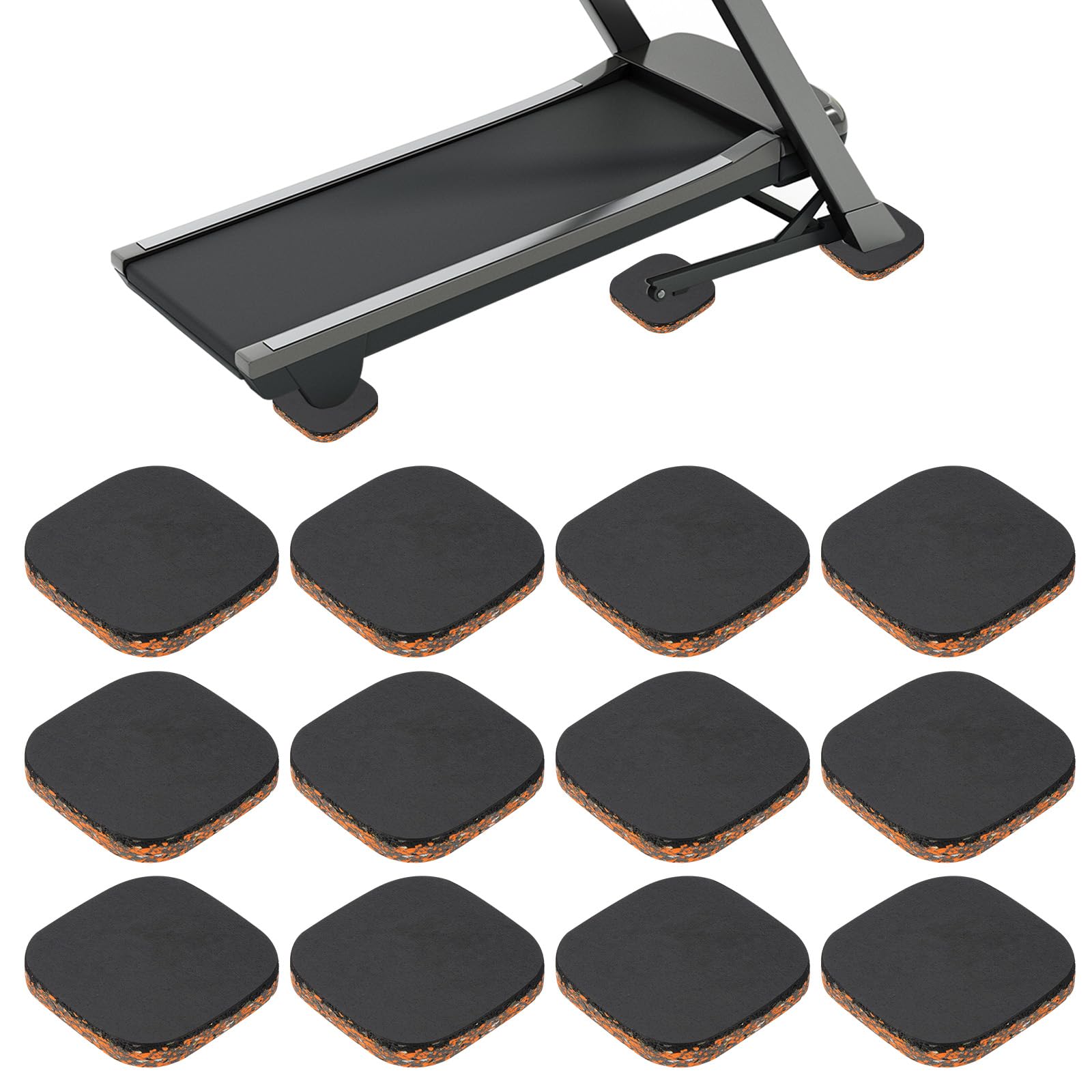 PATIKIL 12 Pezzi Tappetini Per Tapis Roulant, 4x4x0.6" Schiuma Ad Alta Densità Antivibrante Antirumore Per Attrezzature Fitness Per Proteggere Il Pavimento Riduzione, Nero
