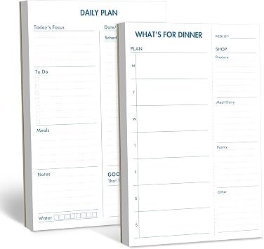 2 Pack Magnetic Planner Pad, Whats for Dinner & Daily Plan, Tear-off Weekly Meal Planning Grocery List Notepad, Family Dinner Menu Shopping List for Fridge, Whiteboard, 52 Sheets per Pad