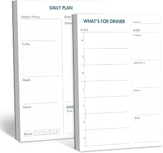 2 Pack Magnetic Planner Pad, What’s for Dinner & Daily Plan, Tear-off Weekly Meal Planning Grocery List Notepad, Family Dinner Menu Shopping List for Fridge, Whiteboard, 52 Sheets per Pad