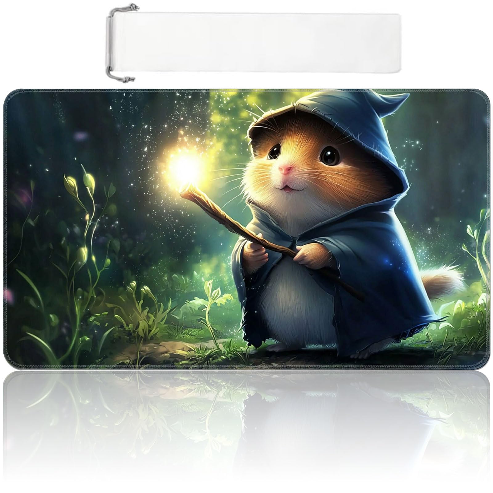 MTG Playmat 24x14 inch with Free Storage Bag, Non-Slip Rubber Base TCG Play Mat for Magic The Gathering, Card Playmat for YGO, Durable Portable Game Matt, Wizard Hamster