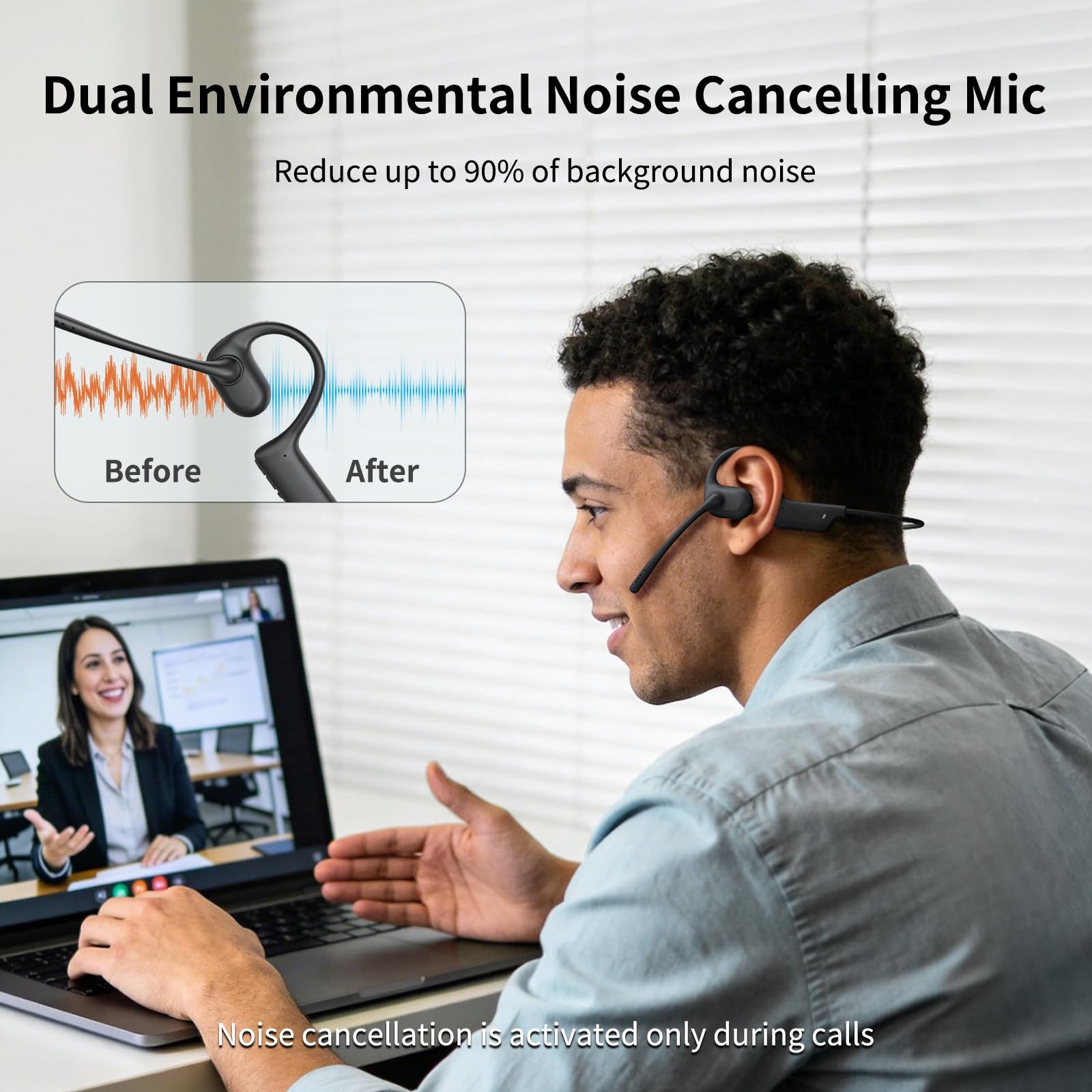 CXK Cuffie aperte con microfono, Bluetooth 5.4 con doppia cancellazione del rumore, per chiamate chiare, leggere da 23 g, con pulsante mute, 12 ore di riproduzione per chiamate, riunioni, guida