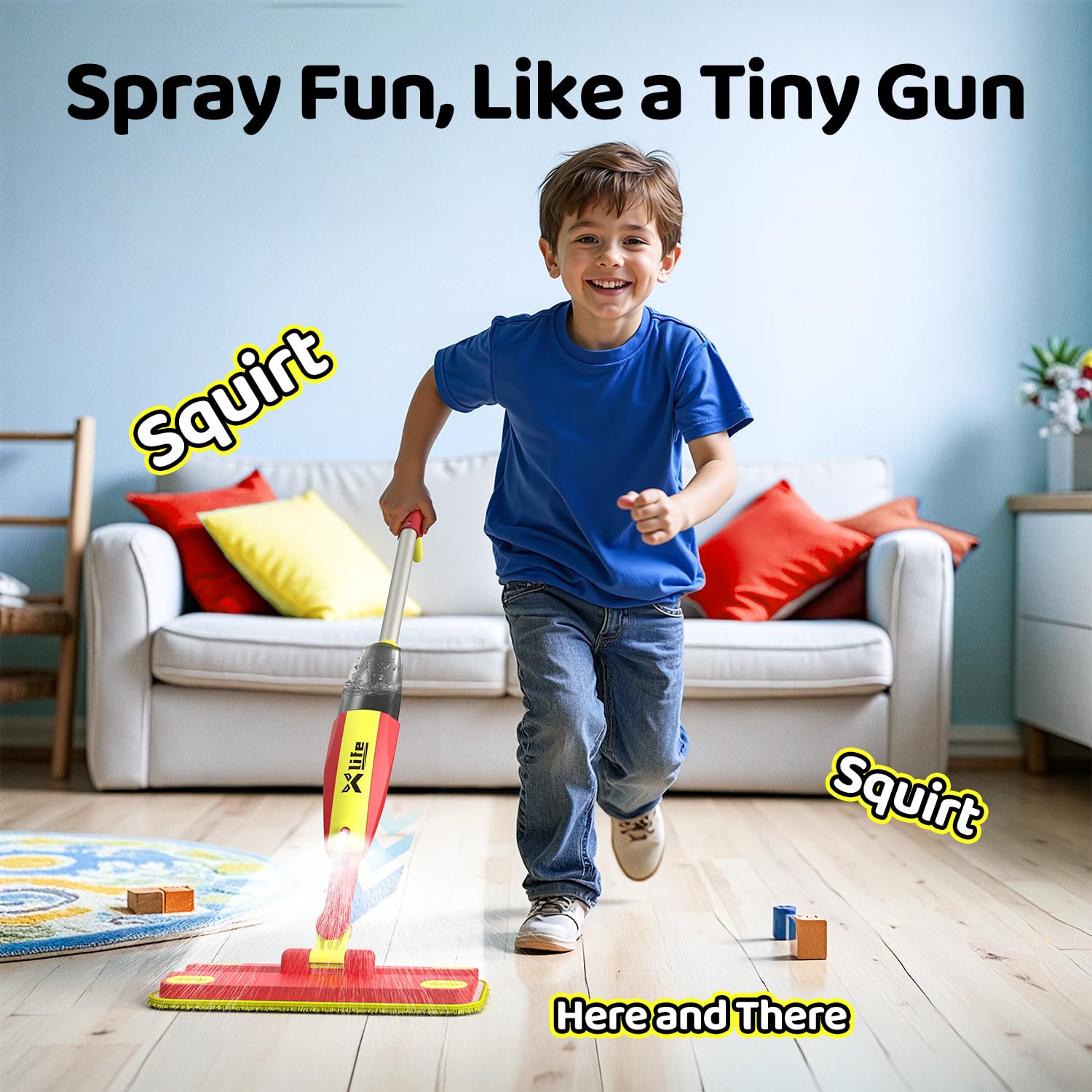 Juego de trapeador con atomizador para niños, juguete Montessori para edades de 4 a 8 años, combo de rociador de agua real y barredora, kit de limpieza de juego de simulación, almohadillas 3