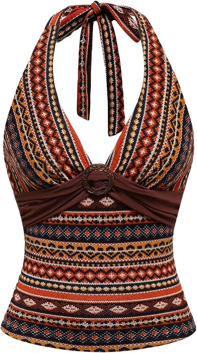 Verdusa Women's Tribal Y2k Halter Tops Boho Summer Hippie Backless Going Out Tops - Image 5