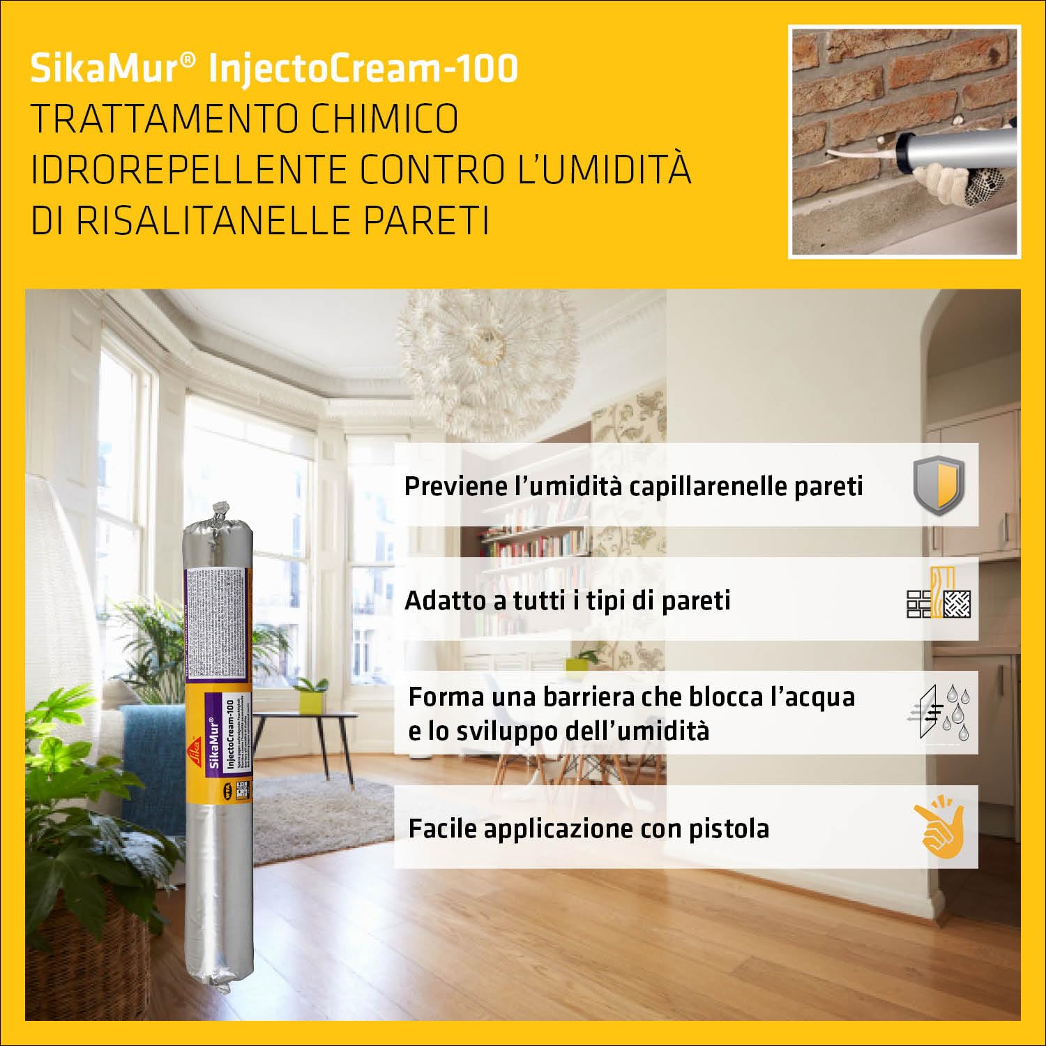 SIKA - Trattamento anti-umidità risalita - SikaMur InjectoCream-100, Bianco - Blocca l'umidità nei muri con un'iniezione rapida - Semplice, pulito e definitivo - 560ml