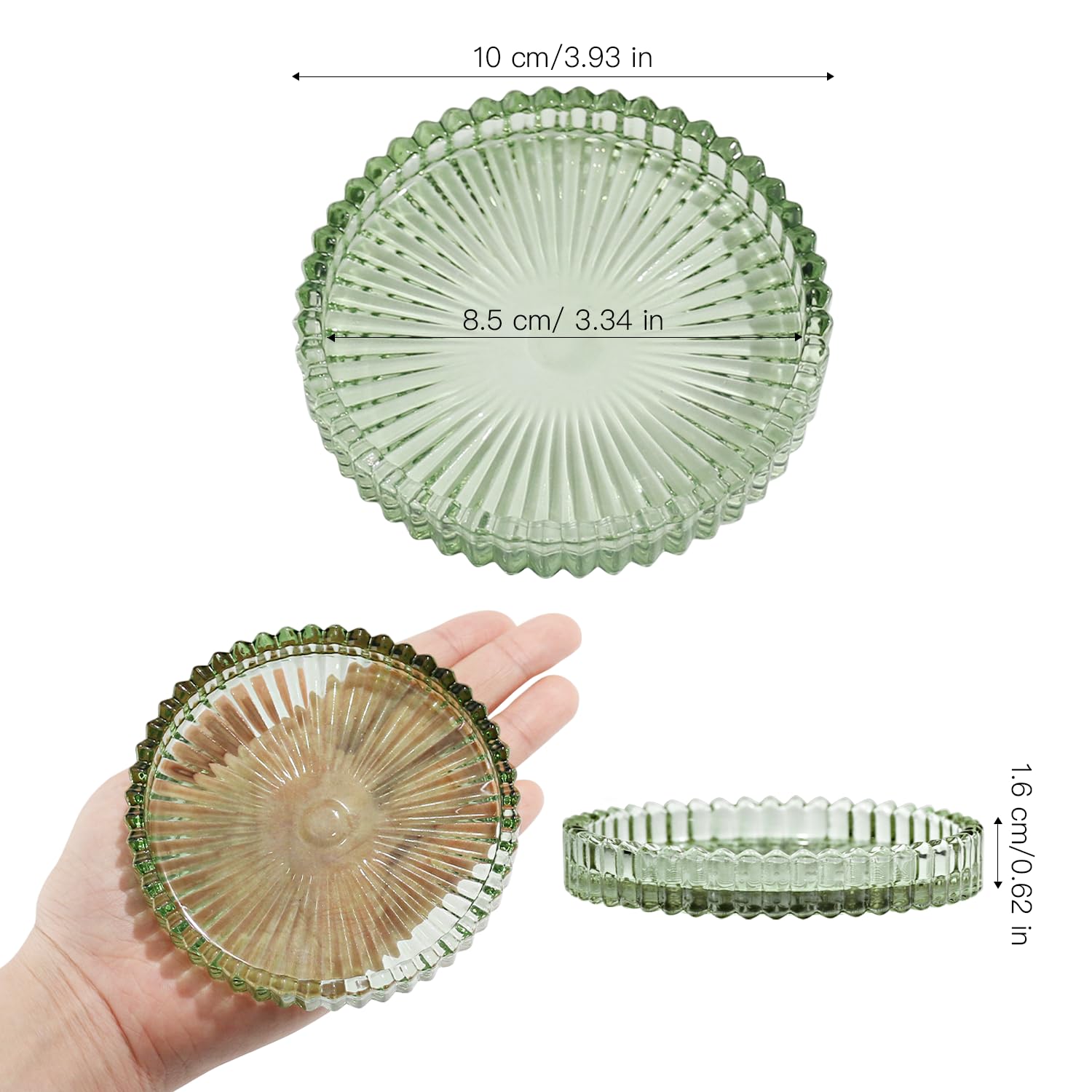 HofferRuffer 3 Pack 10cm Glass Candle Plates,Round Candle Holders for Pillar Candles Tealight Candlestick Holders,Green - Image 2