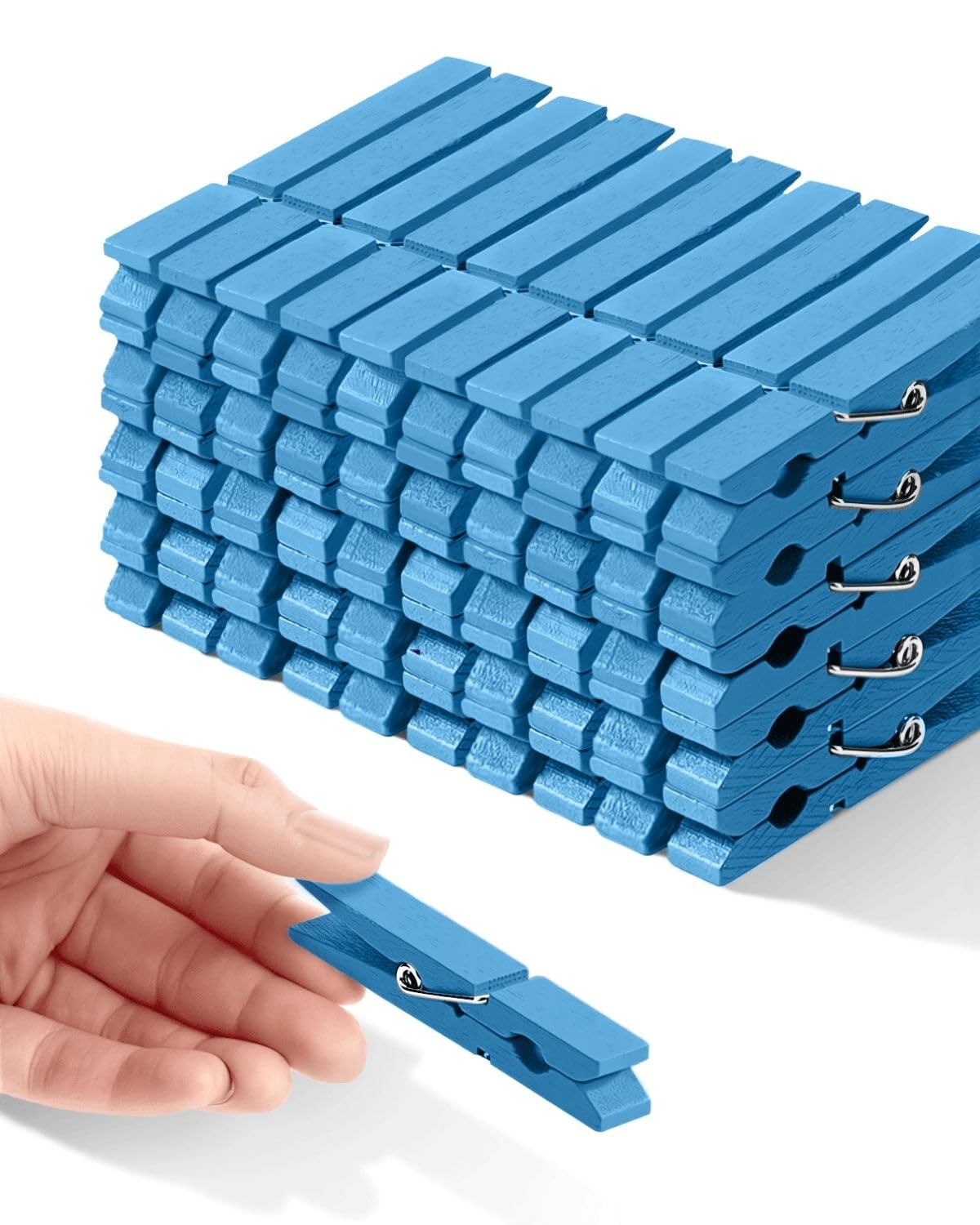 Colored Clothespins, Colorful Clothes Pins Wooden Clips Rainbow Colors 50 Pack Decorative Crafts Pegs Photos Pictures Decoration Clip Clothing Hanging Closepins, 2.9 Inch 5 PCS Per Color (Light Blue)