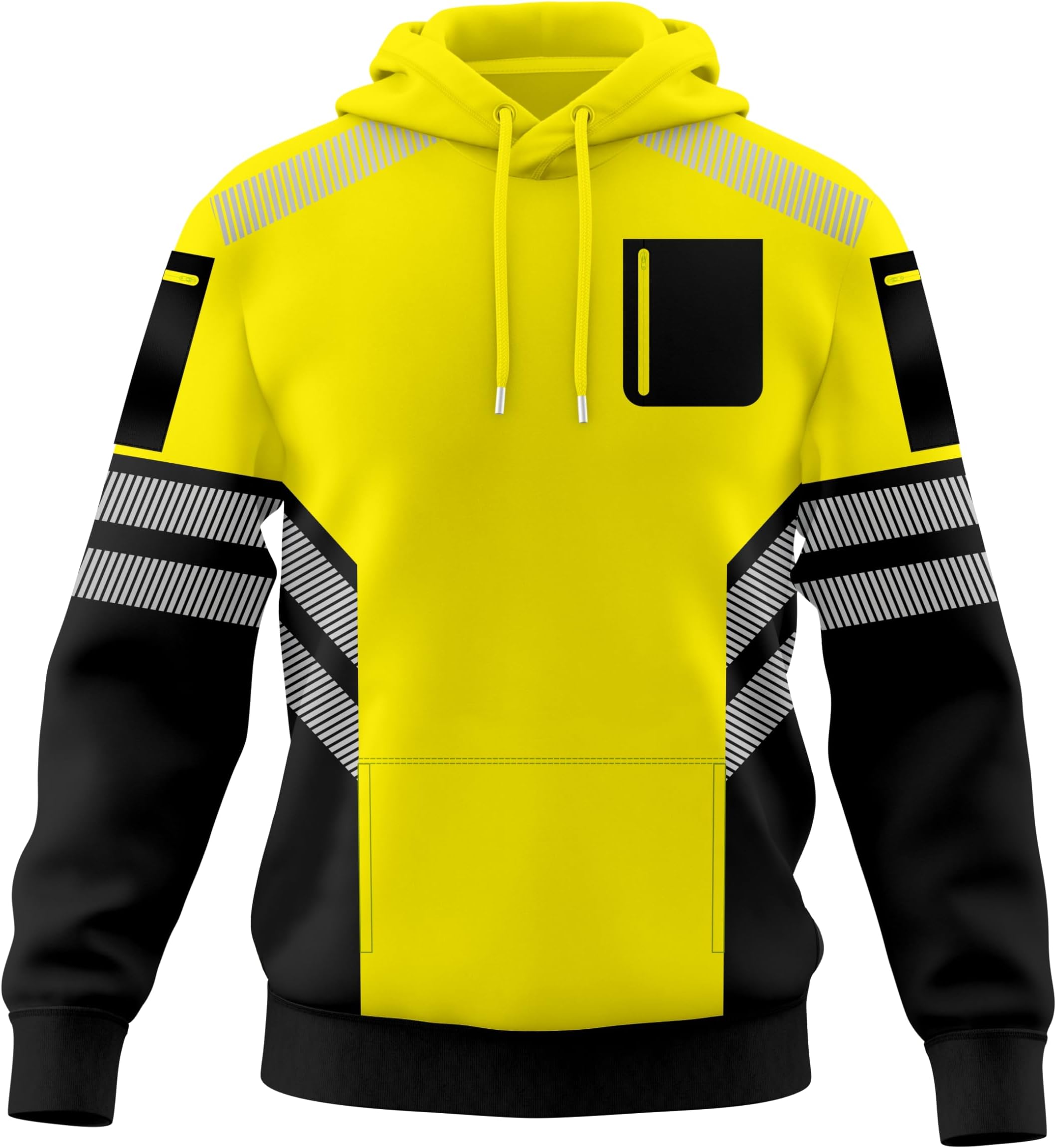 Mens Hi Vis Hoodie with Extra Reflective Tape Pullover for Safety Workwear High Visibility Utility Zipped Pockets, Work Hoodies for Men