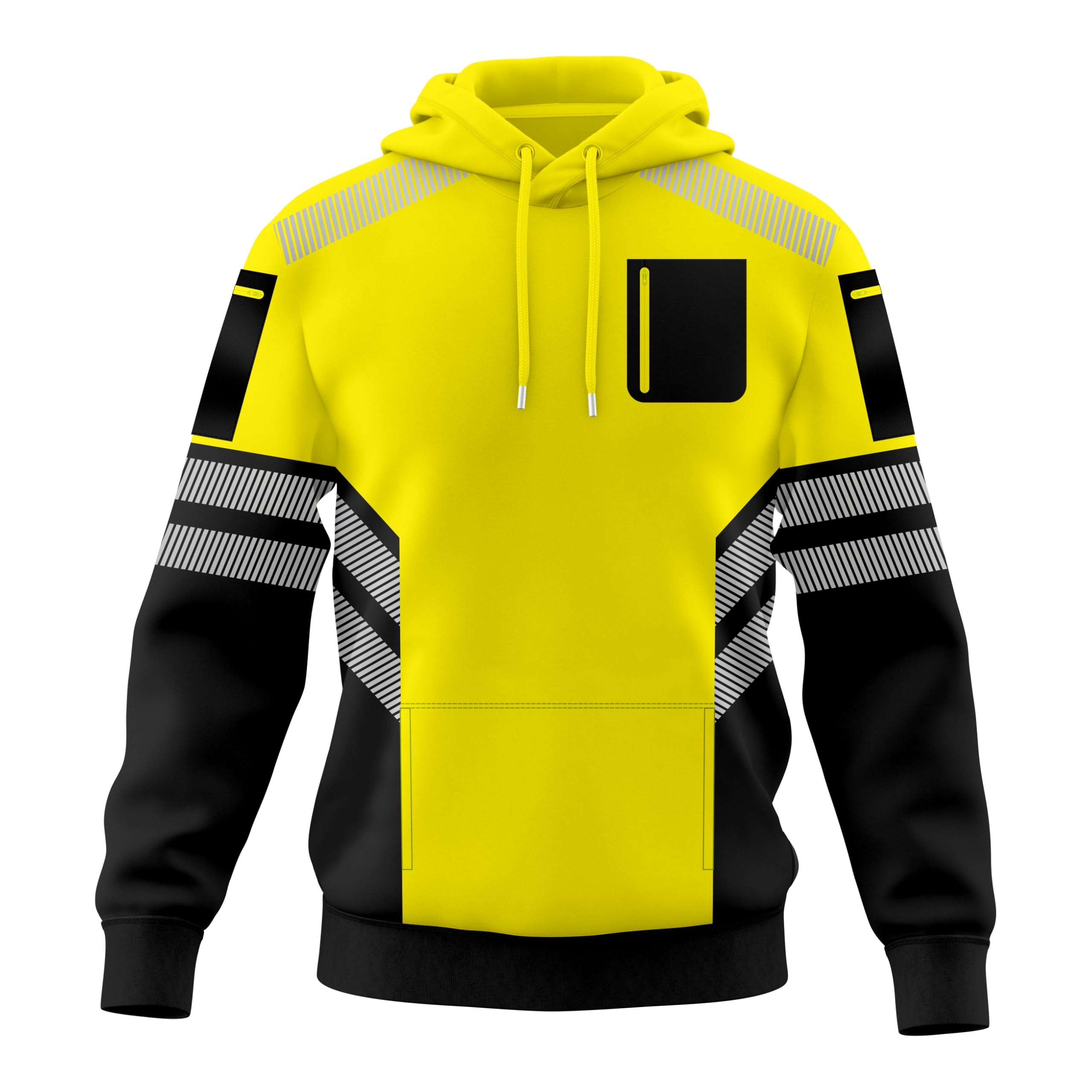 Mens Hi Vis Hoodie with Extra Reflective Tape Pullover for Safety Workwear High Visibility Utility Zipped Pockets, Work Hoodies for Men