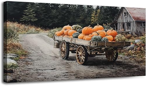 Miniatura 52 de 24"x 48" Fall Canvas Wall Art Highland Cow Rustic Vintage Forest Landscape Farmhouse Autumn Framed Pictures Painting Print Large Wall Art for Living