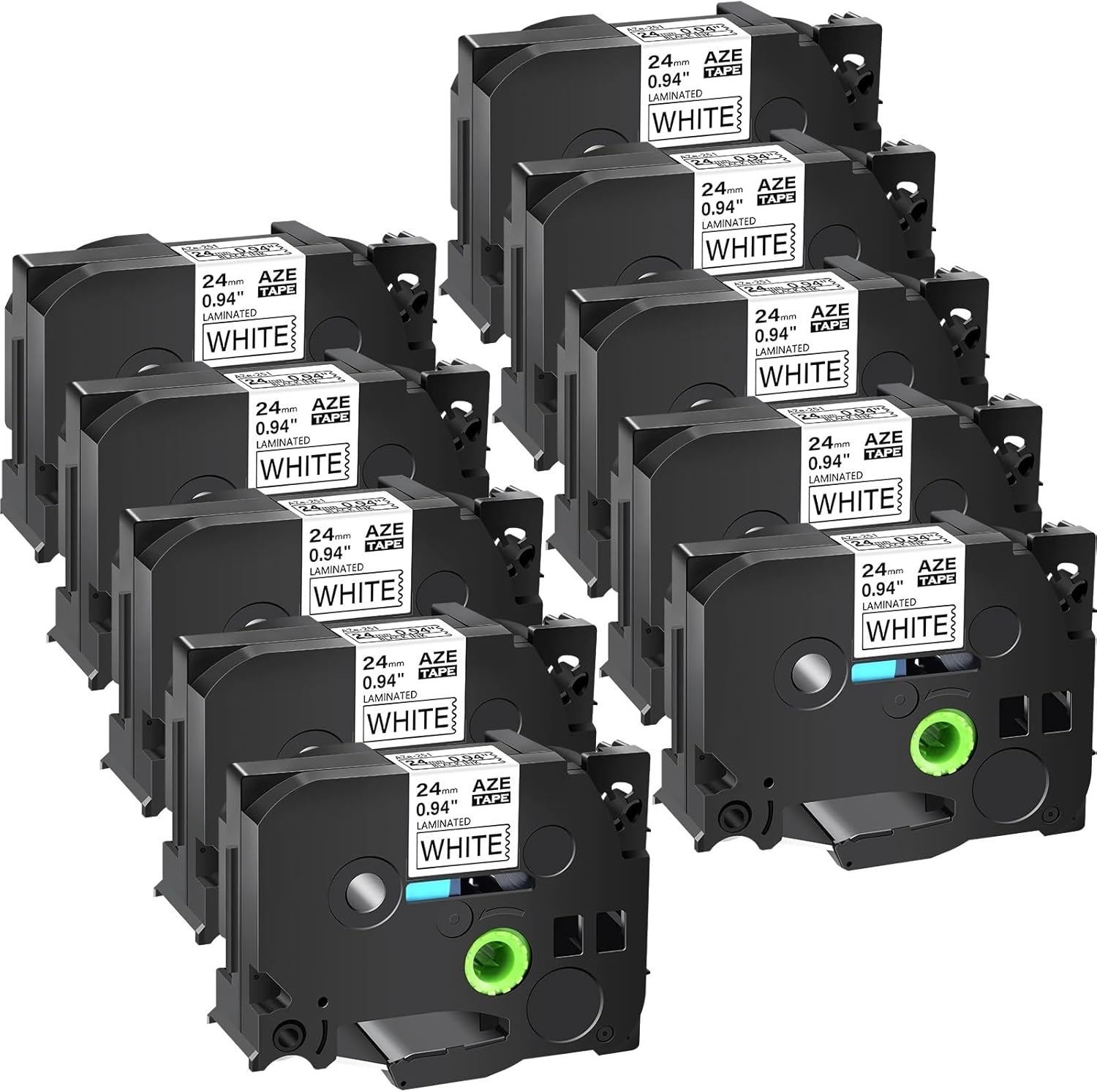 Compatible for P-Touch Printers | AZE-251 24mm Black-on-White Standard Laminated Label Tape (Replaces Tze-251) for Clear Marking(10PK-24mm-AZE-251)