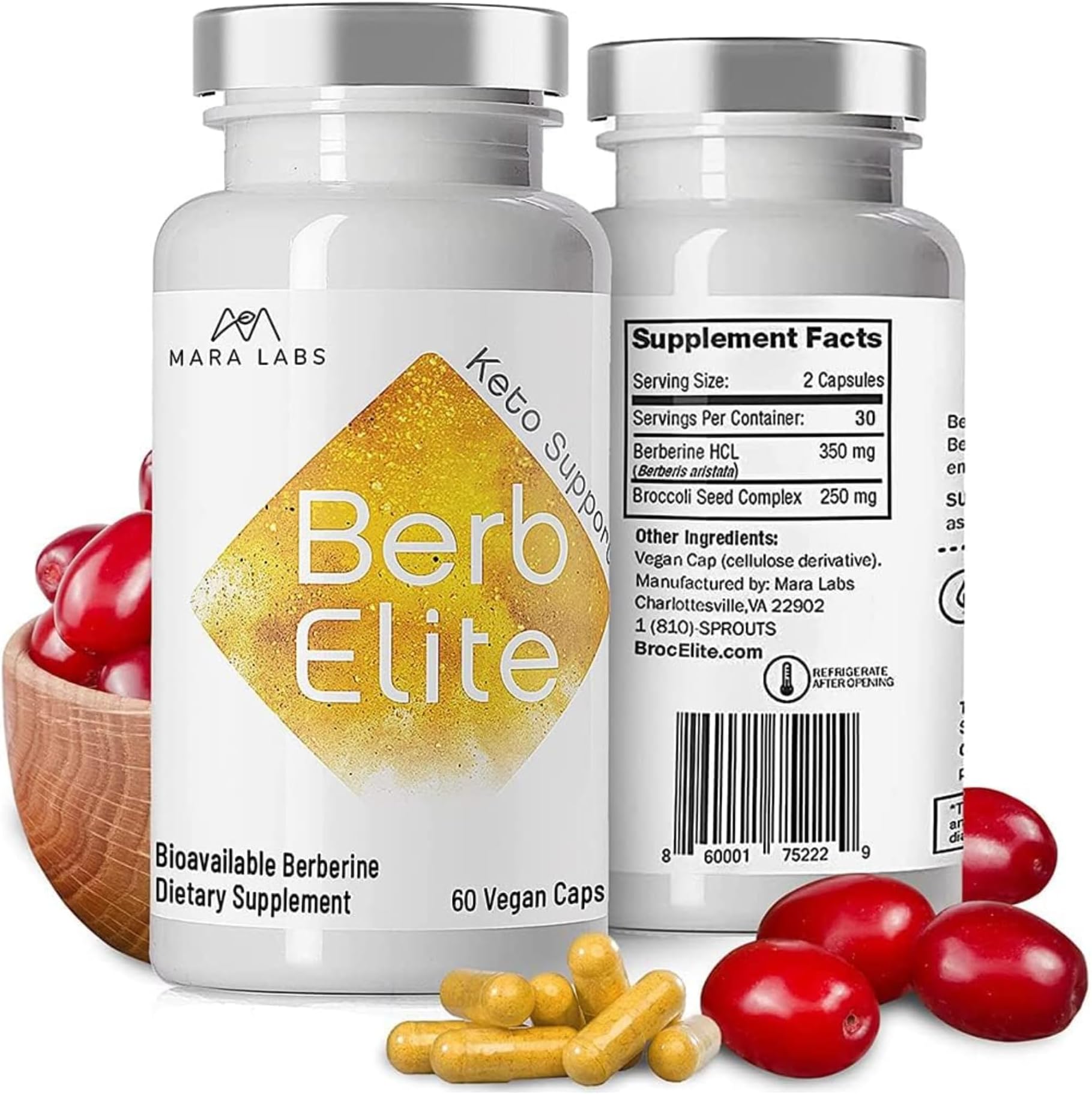 - Mara Labs BerbElite | 350mg Berberine HCL & Broccoli Seed Complex for Increase Bioavailability | 60 Vegan Capsules