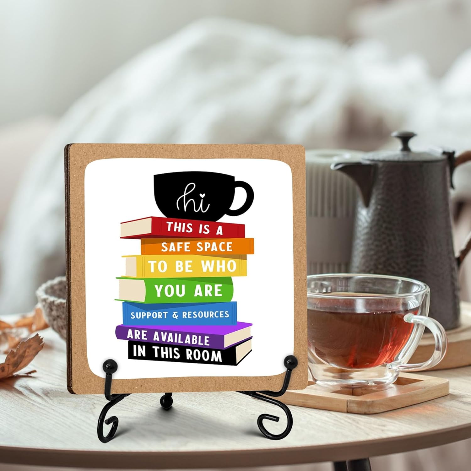 Funny Desk Decor, This is a Safe Space Wooden Signs with Stand, Inspirational Gift for Family Friends and Colleagues, Funny Signs for Office Bedroom Desk Decoration Shelf-A17, white - Image 3