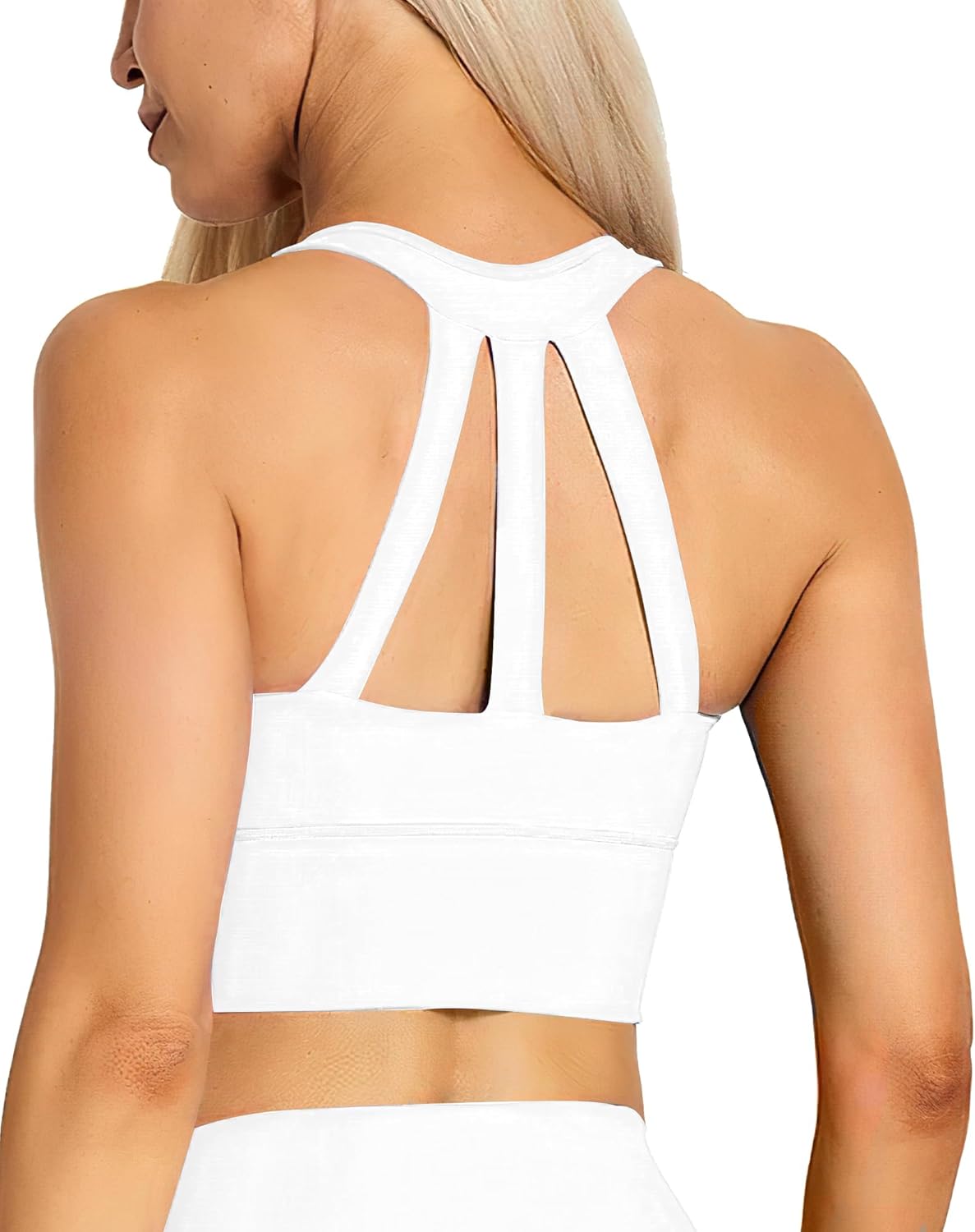 XUNYU Longline Sports Bra for Women Open Back Workout Tops Padded Yoga Tank Wide Strap Halter Crop Top Build in Bra Gym