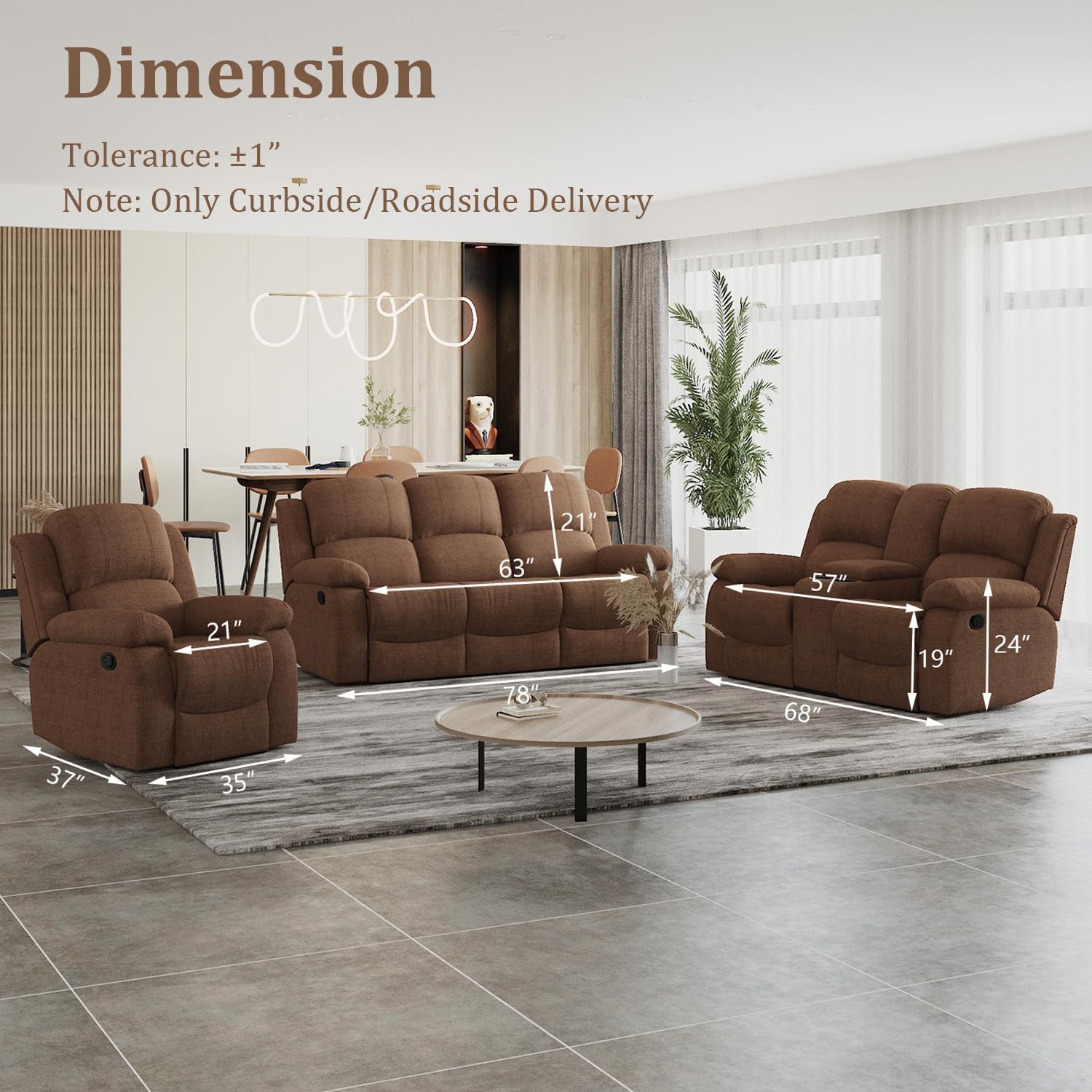 Manual Recliner Chair for Adults, Single Reclining Sofa for Living Room/Office/Lounge/Club/Rv Car（Brown Velvet，Recliner Chair）