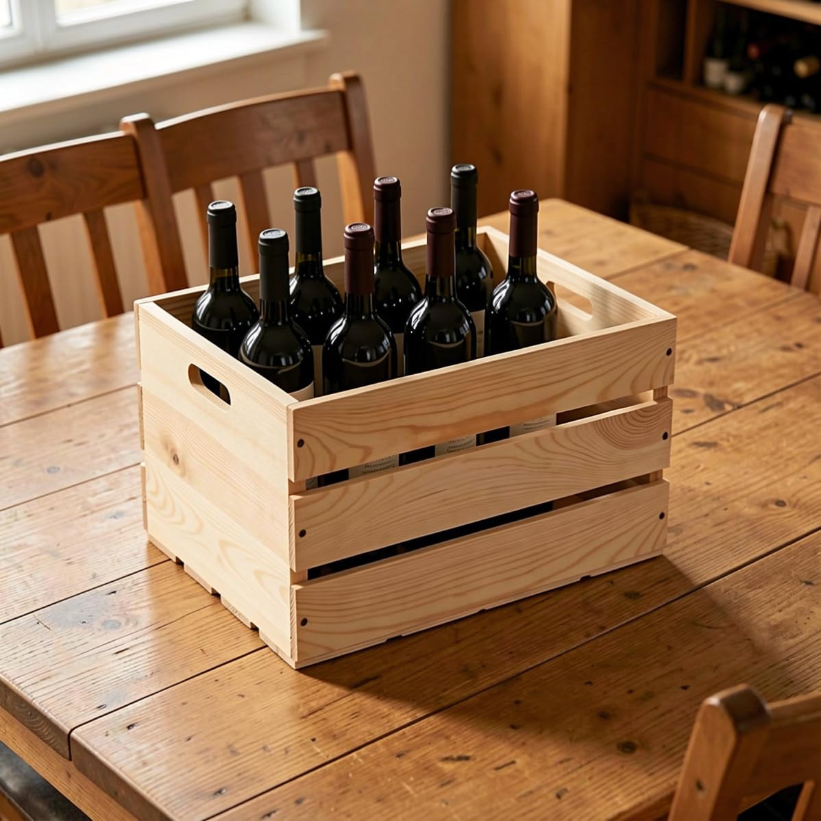 Holz Weinkiste für Weinflaschen, Rustikal mit Griffen