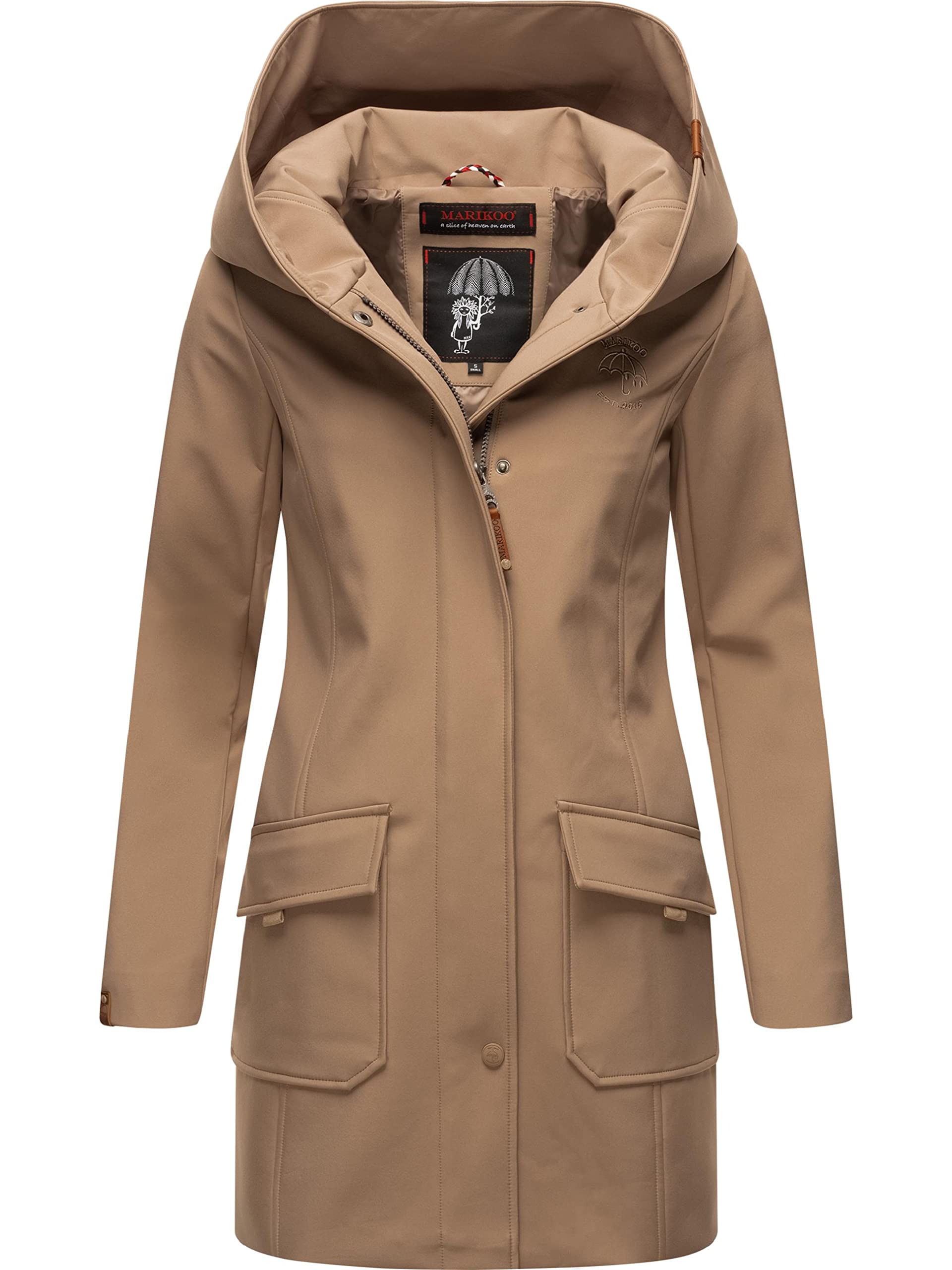 Marikoo Women's Taupe Mayleen Transition Jacket Softshell Coat Breathable With Hood Xs - 5XL, S