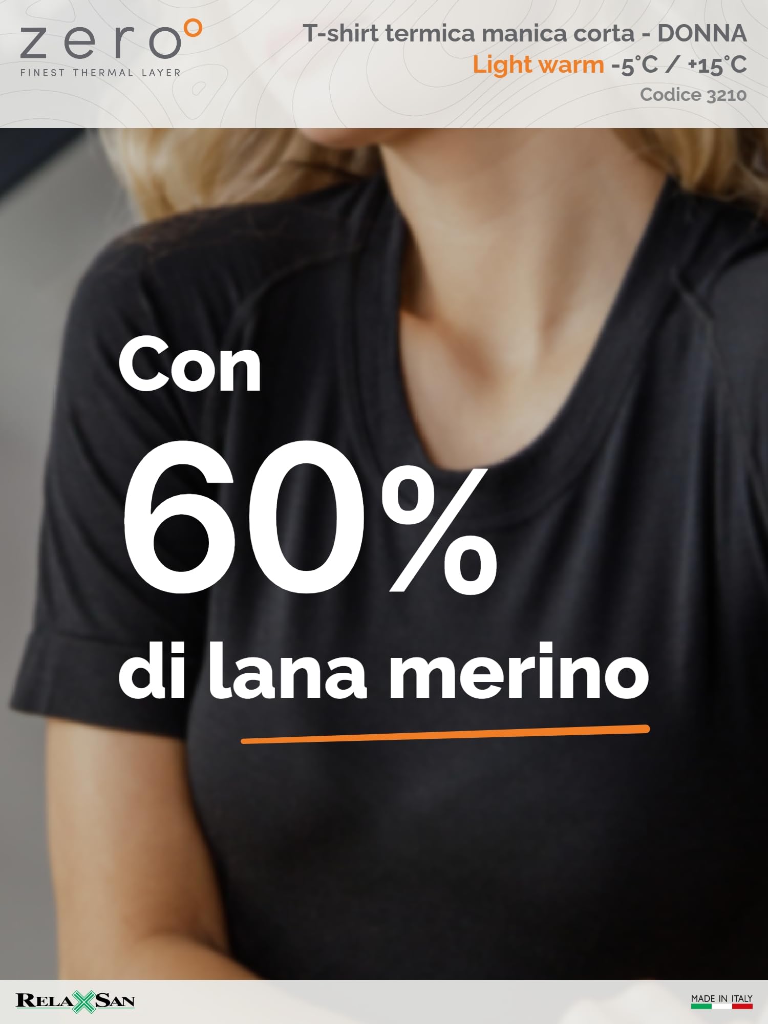 Relaxsan Zero Maglia Termica Donna Manica Corta con Lana Merino, Made in Italy, cod. 3210