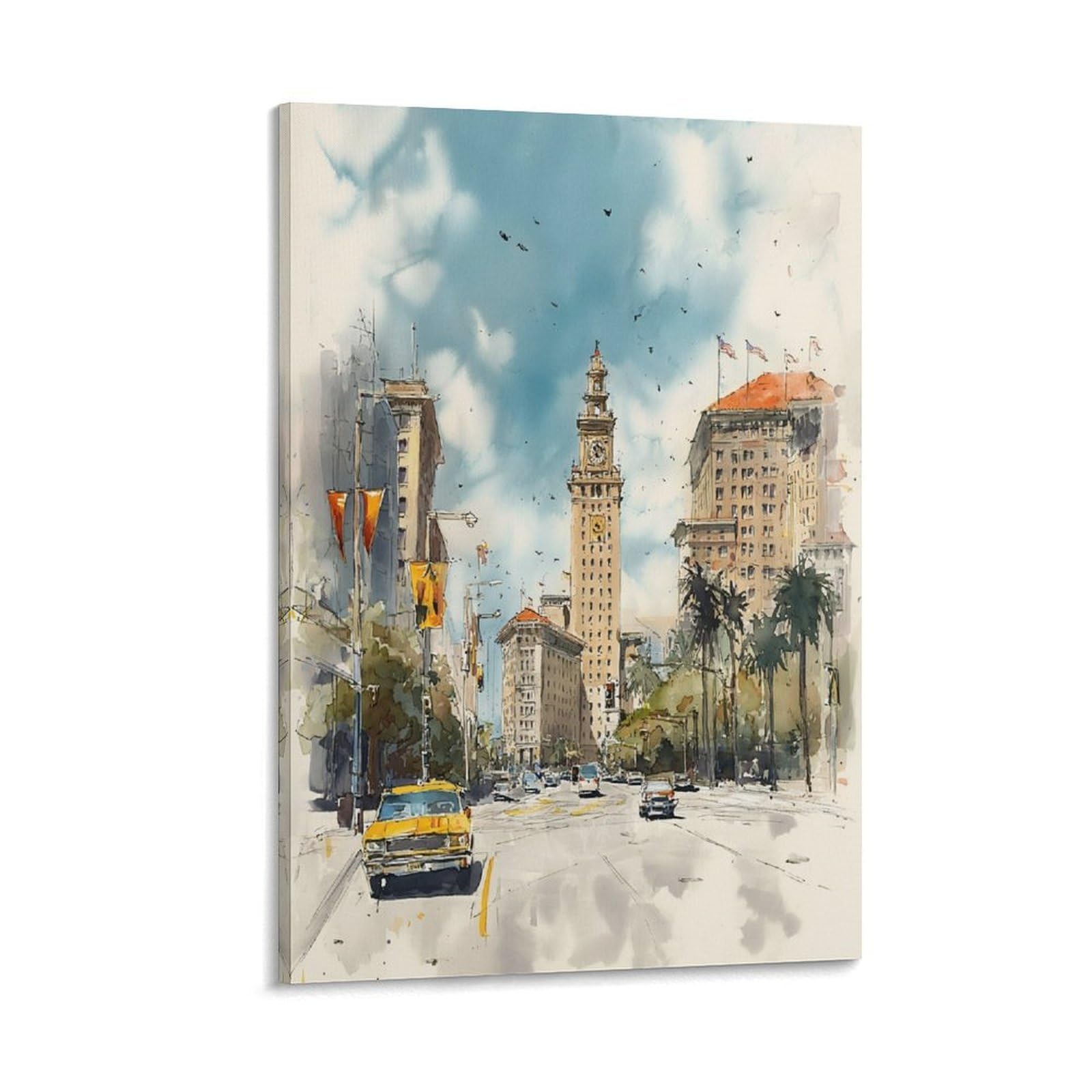 XWYMXZ Costa Rica Watercolor Print San José Cityscape Travel Poster Tree 24x36inch(60x90cm) Vintage Watercolor Canvas Art