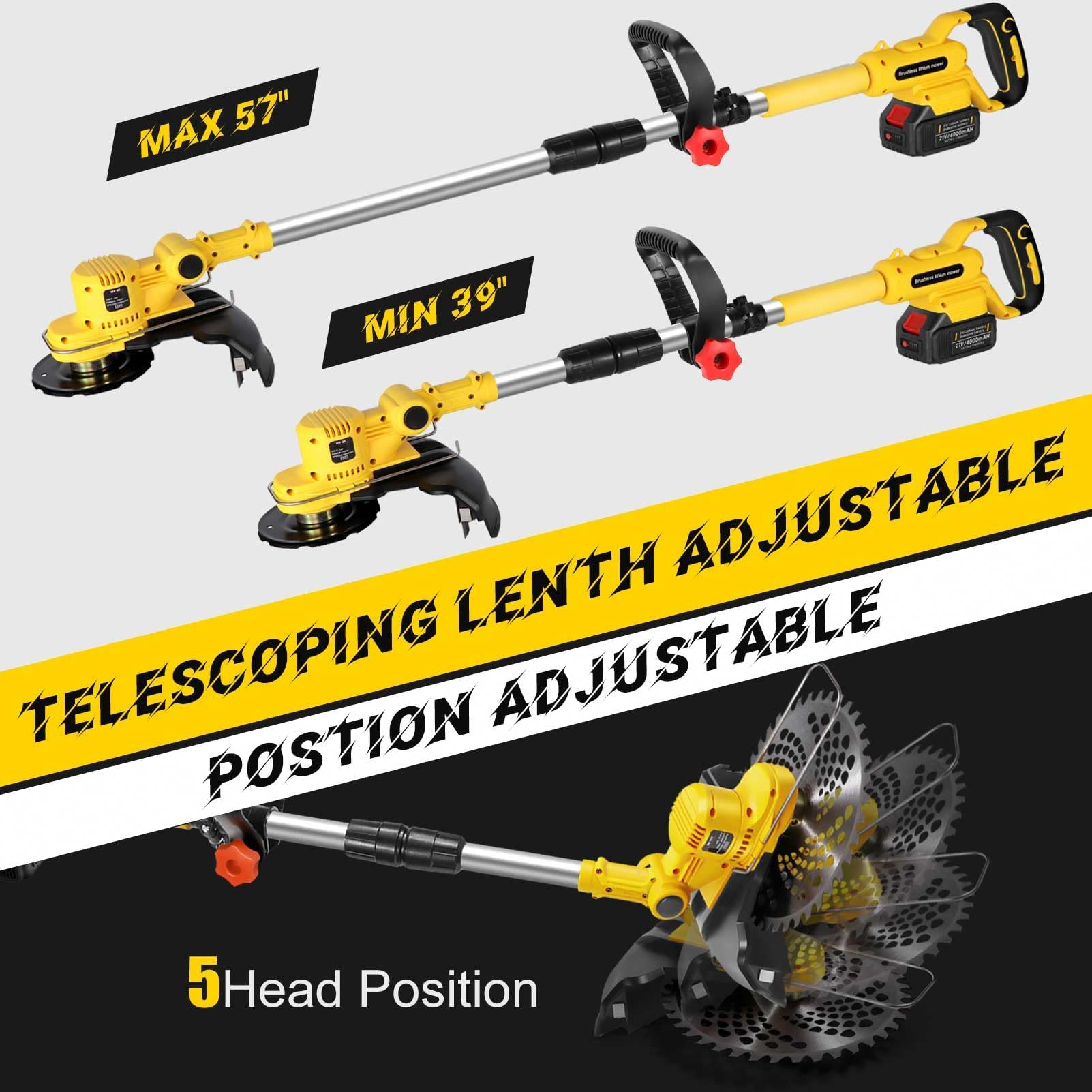Rasentrimmer mit Akku und Unkrautbürste, Akku Rasentrimmer mit 5 Klingentypen und 2 x 4.0Ah Akku, 21V Bürstenlose Akku Freischneider mit Tap&Go M10 x 1,25, für Garden Trimmen