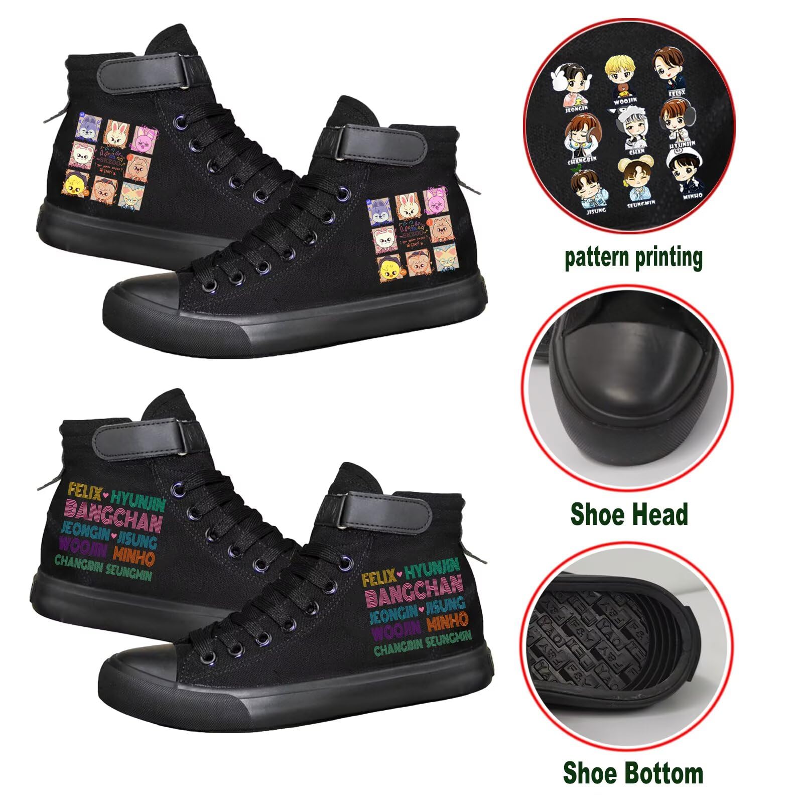 KPOP Skz Shoes Sneakers Felix Bang Chan Lee Know ChangBin Han I.N HyunJin Seungmin Hiphop High-Top Canvas Schuhe